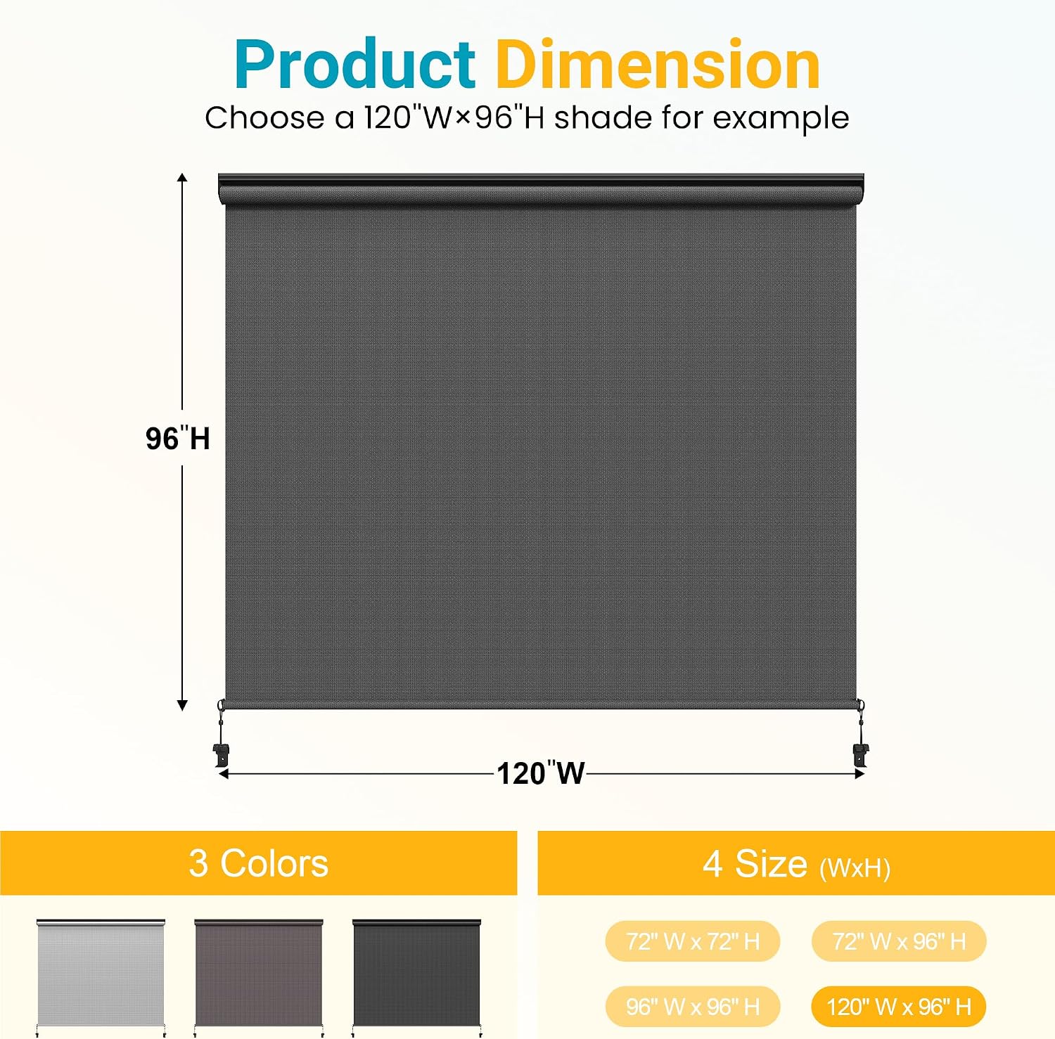 May in Color Outdoor Roller Shades for Patio with New Operation Mode (with Pull Rod-No Need Crank), Upgraded Materials Shades Roller Up Outdoor with 95% UV Protection, Outdoor Blinds for Patio Proch