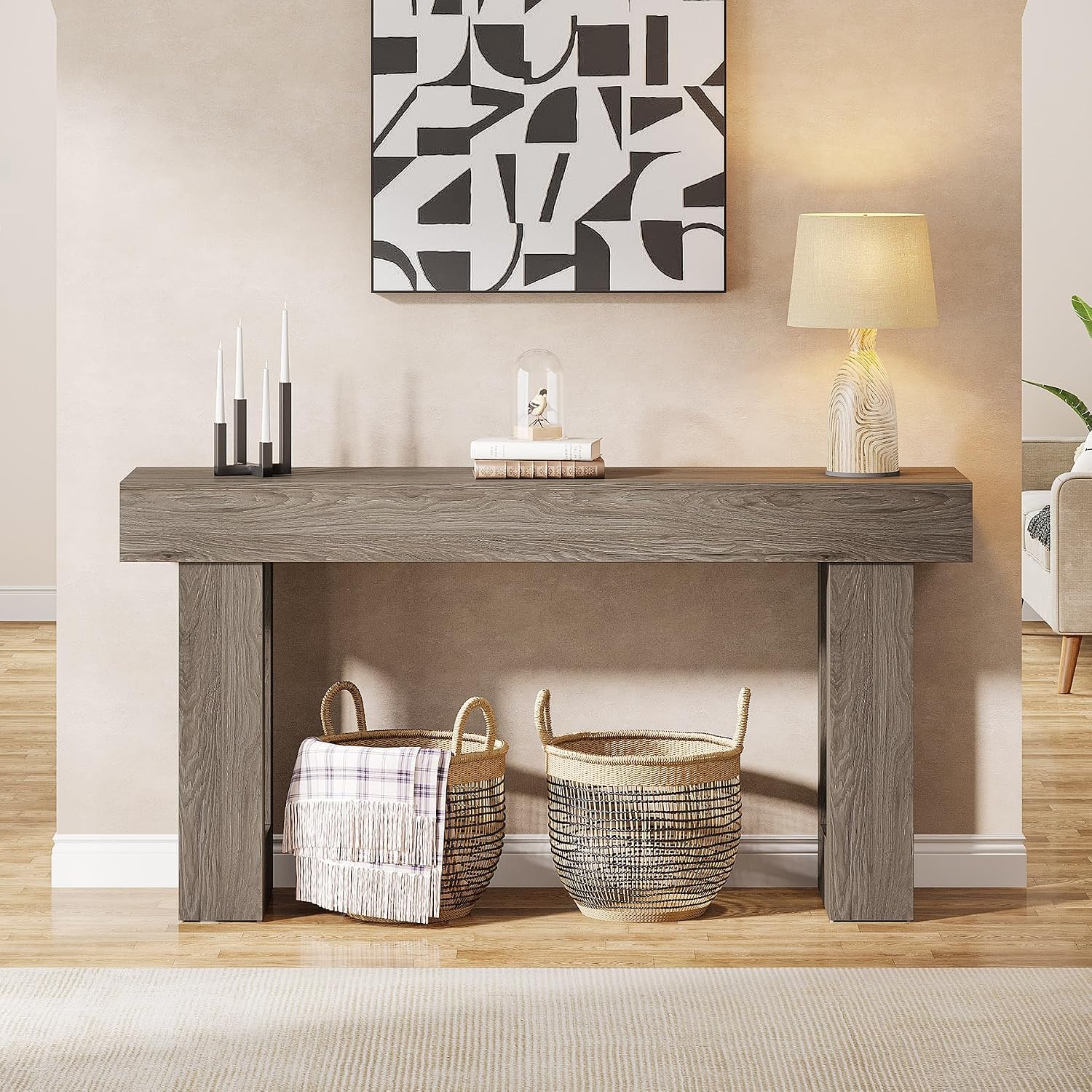 Tribesigns 63-Inch Long Console Table, Wooden Rectangular Sofa Table Behind The Couch, Farmhouse Entryway Table for Entrance, Hallway, Living Room (Grey)