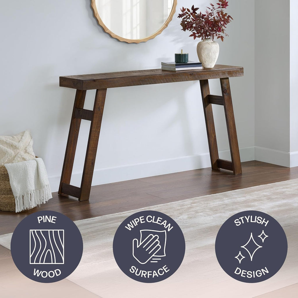 Alaterre Furniture Lawas Solid Wood Console Table - 56 Inch Modern Farmhouse Entryway Table - Easy Assembly Living Room Furniture for Behind The Couch, Entryway, or Hallway (Brown)