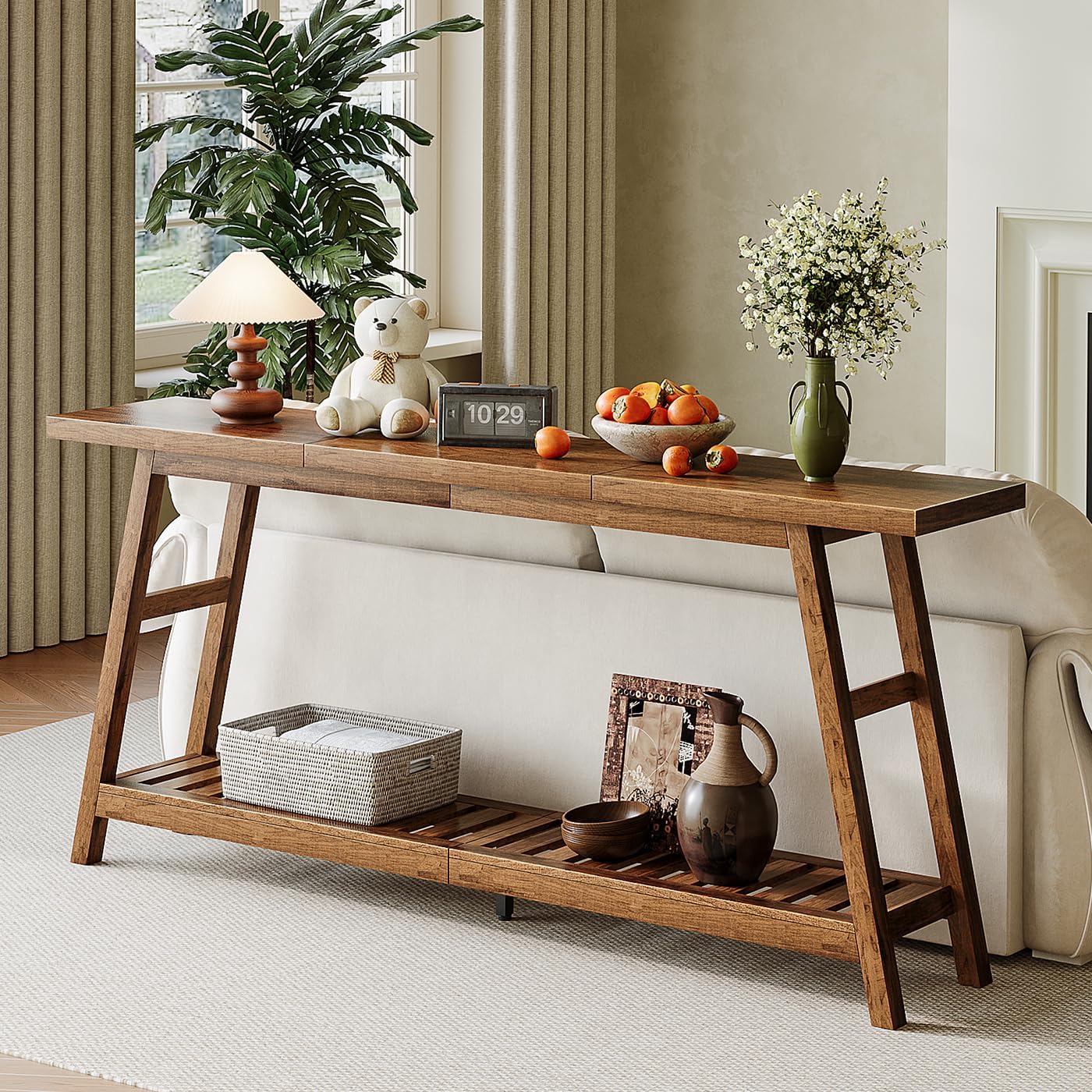ChooChoo 70.9 Inch Long Console Tables for Entryway, Wood 2-Tier Entry Hallway Table, Narrow Sofa Table Behind Couch Table for Living Room, Entrance, Walnut