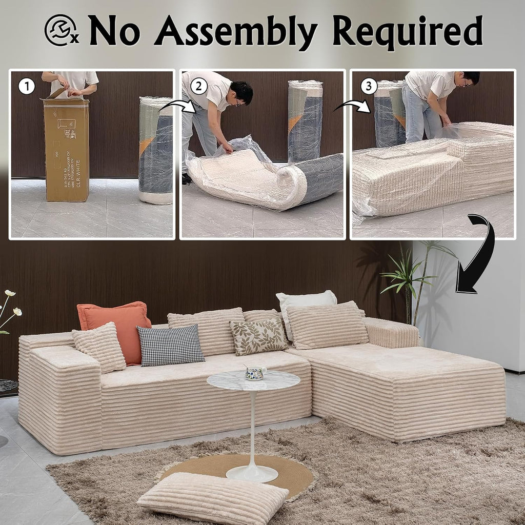 Sectional couches for Living Room Corduroy Couch, 104' Cloud Sectional Couch with L-Shape Chaise, Modern Modular Sofa, Deep Seat Comfort, No Assembly Required(Plush Corduroy, Right Facing Chaise)