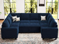 Belffin Modular U Shaped Sectional Sleeper Sofa with Pull Out Couch Bed Velvet Blue Couch
