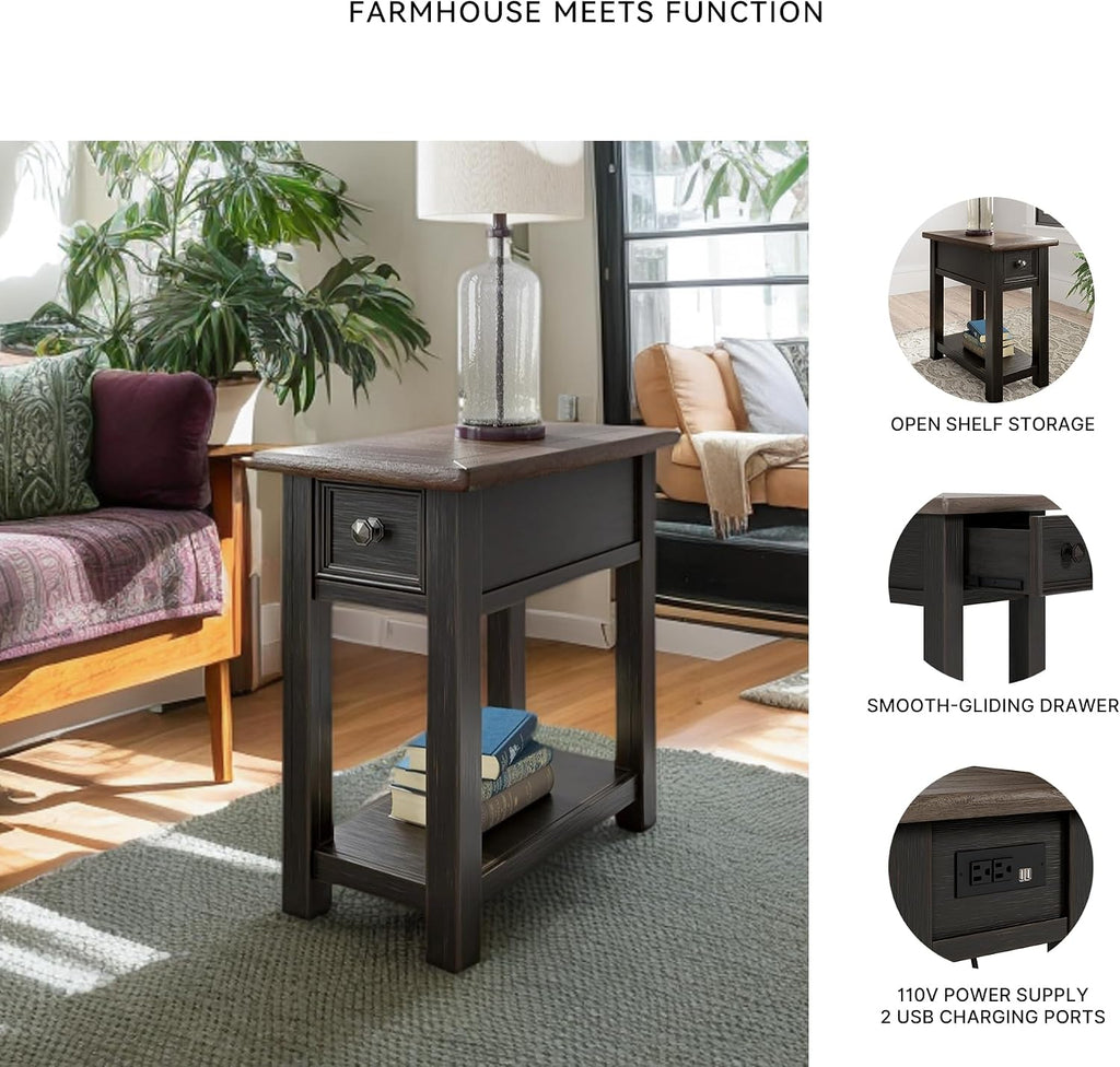 Signature Design by Ashley Tyler Creek Chair Side End Table, Plank-styled Top, Smooth-gliding Drawer, Wood, 14.13' W x 24.13' D x 24.13' H, Light Brown & Whitewash