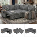 81' Modular Sectional Sofa, L Shaped 5-Seater Sleeper Sofa with Pull Out Bed, Hidden Storage, Cup Holders & USB Charging Ports, Sectional Couches for Living Room, Chenille, Grey