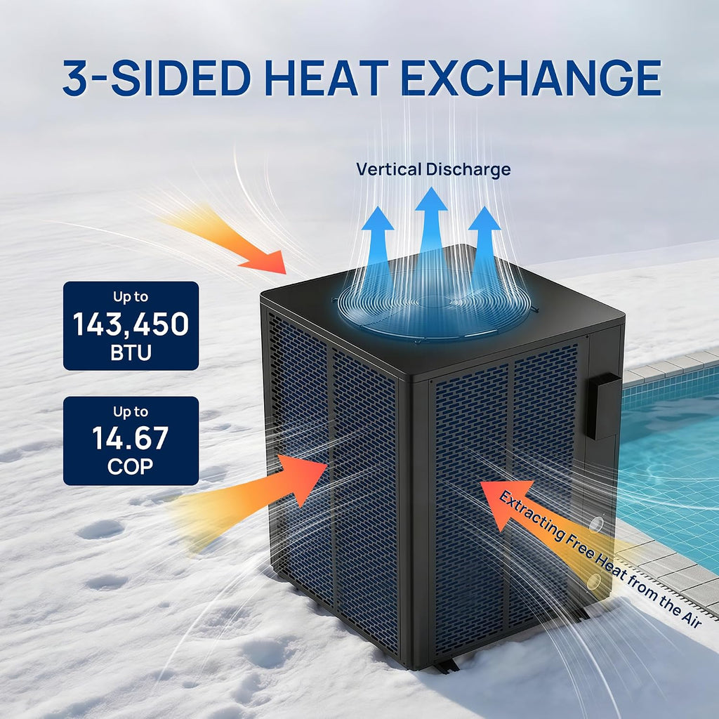 TURBRO 143,450 BTU Full DC Inverter Swimming Pool Heat Pump, Up to 40,000 Gallons, WiFi Control Pool Heater for in/Above Ground Pools and Spas, Max. COP of 14.67, 220-240V, Beluga B160V