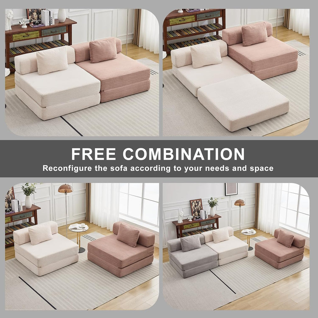 Folding Sofa Bed, Convertible Sleeper Chair with Pillow, Single Sofa with Back Support, Portable Fold Out Chair Cloud Couch Bed, Comfy Floor Sofa Lounge for Living Room Bedroom, Dark Grey