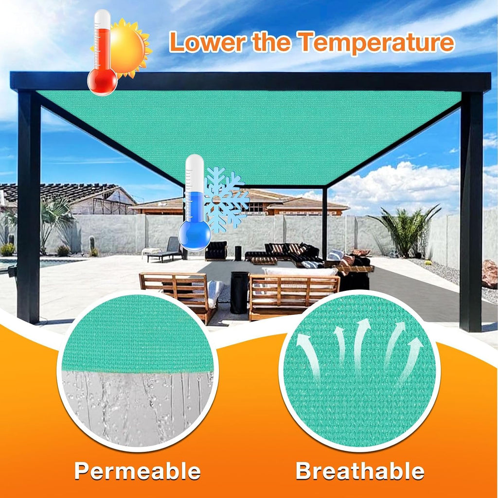 Artpuch Outdoor Pergola Shade Cover 14x20 FT Sun Shade Cloth with Grommets Turquoise Commercial Grade Patio Privacy Screen Shade Canopy (Customized Available) GN06
