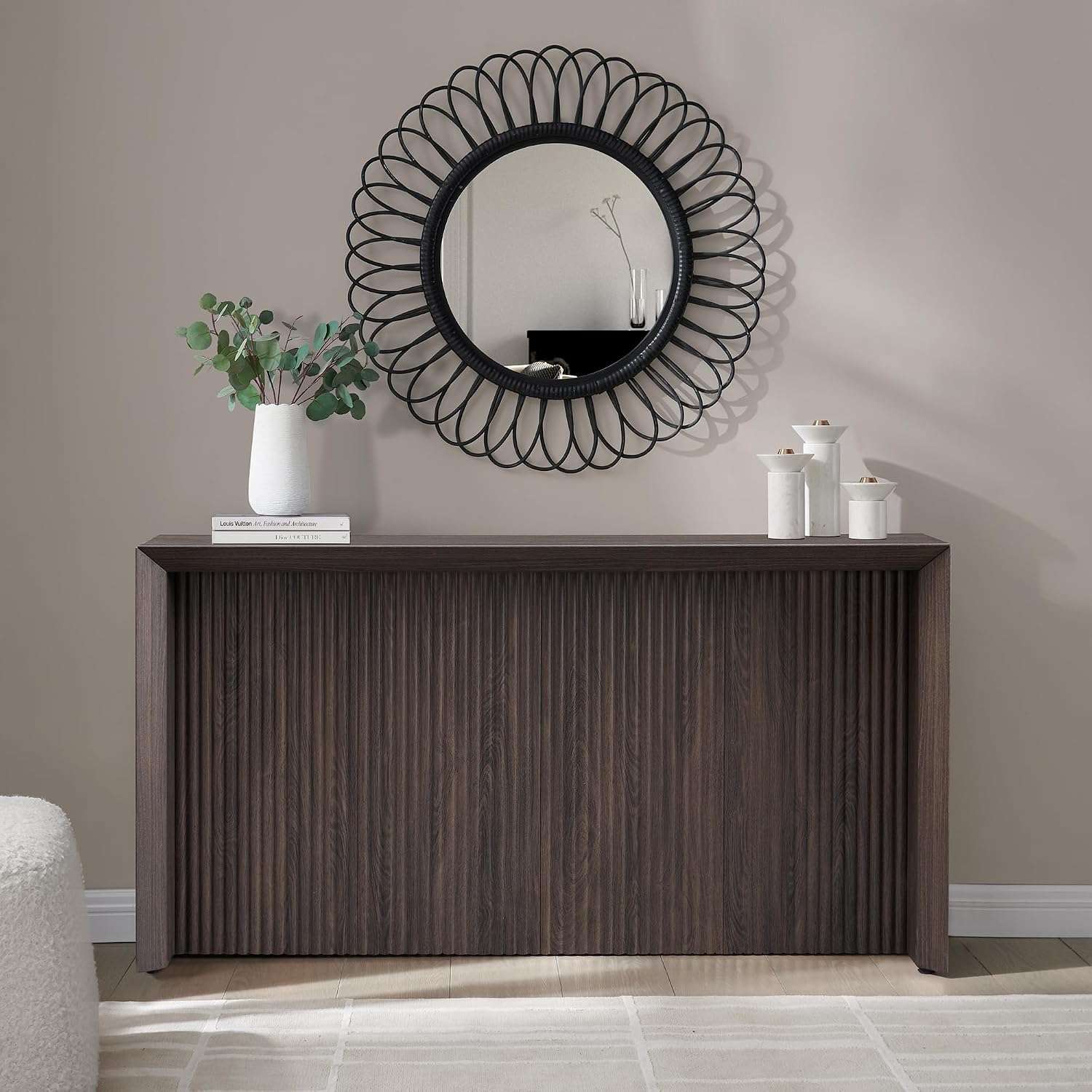 Henn&Hart 56' Fluted Rectangular Console Table Ribbed Entryway Table, Sofa Table for Entryway, Living Room, Couch, Hallway, or Office, Rich Brown