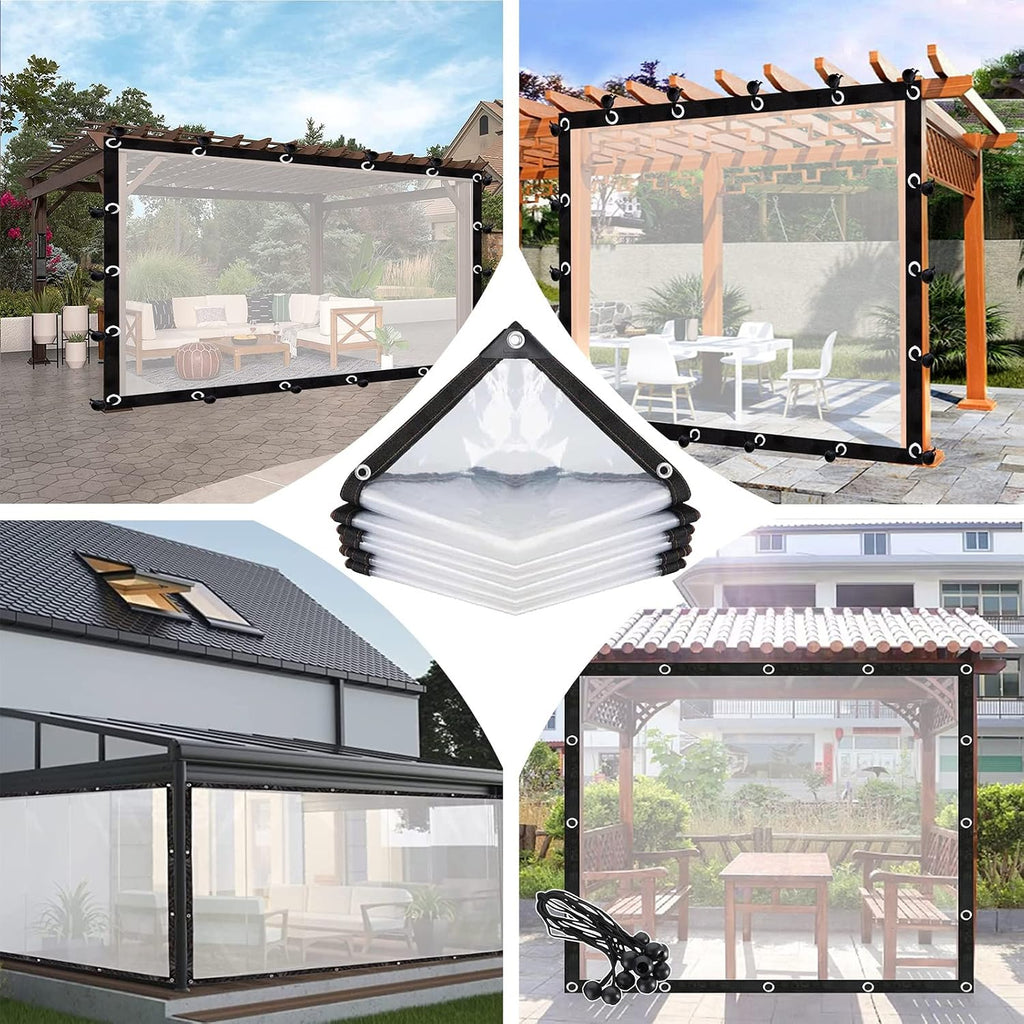 Clear Tarp Waterproof Plastic Tarps with Grommets Heavy Duty Outdoor Curtains Transparent Cover for Greenhouse, Garden(14' x 25')