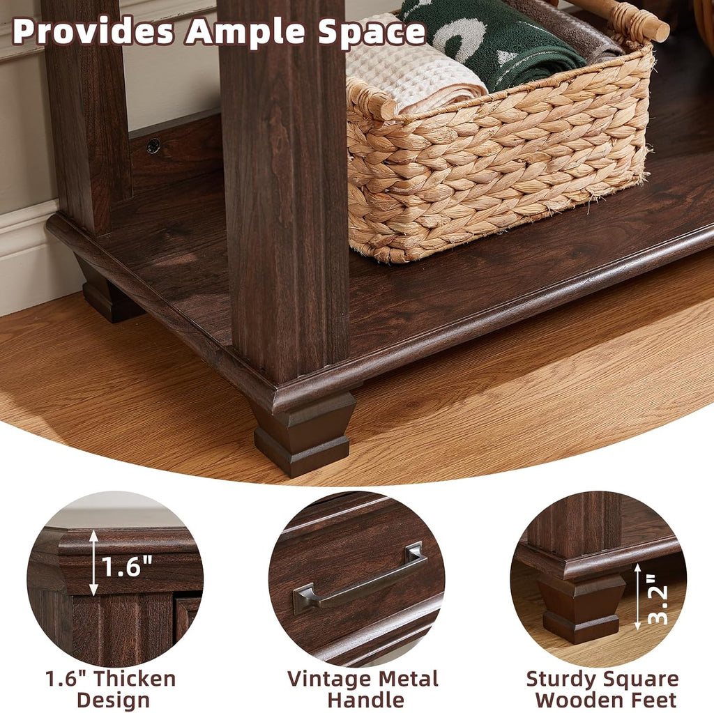 SAVOR LIFE Farmhouse 46' Console Table with 2 Drawers, Rustic Wood 2 Tier Entryway Table with Open Storage Shelf for Entry, Large Mid-Century Vintage Sofa Tables Behind Couch for Living Room, Walnut