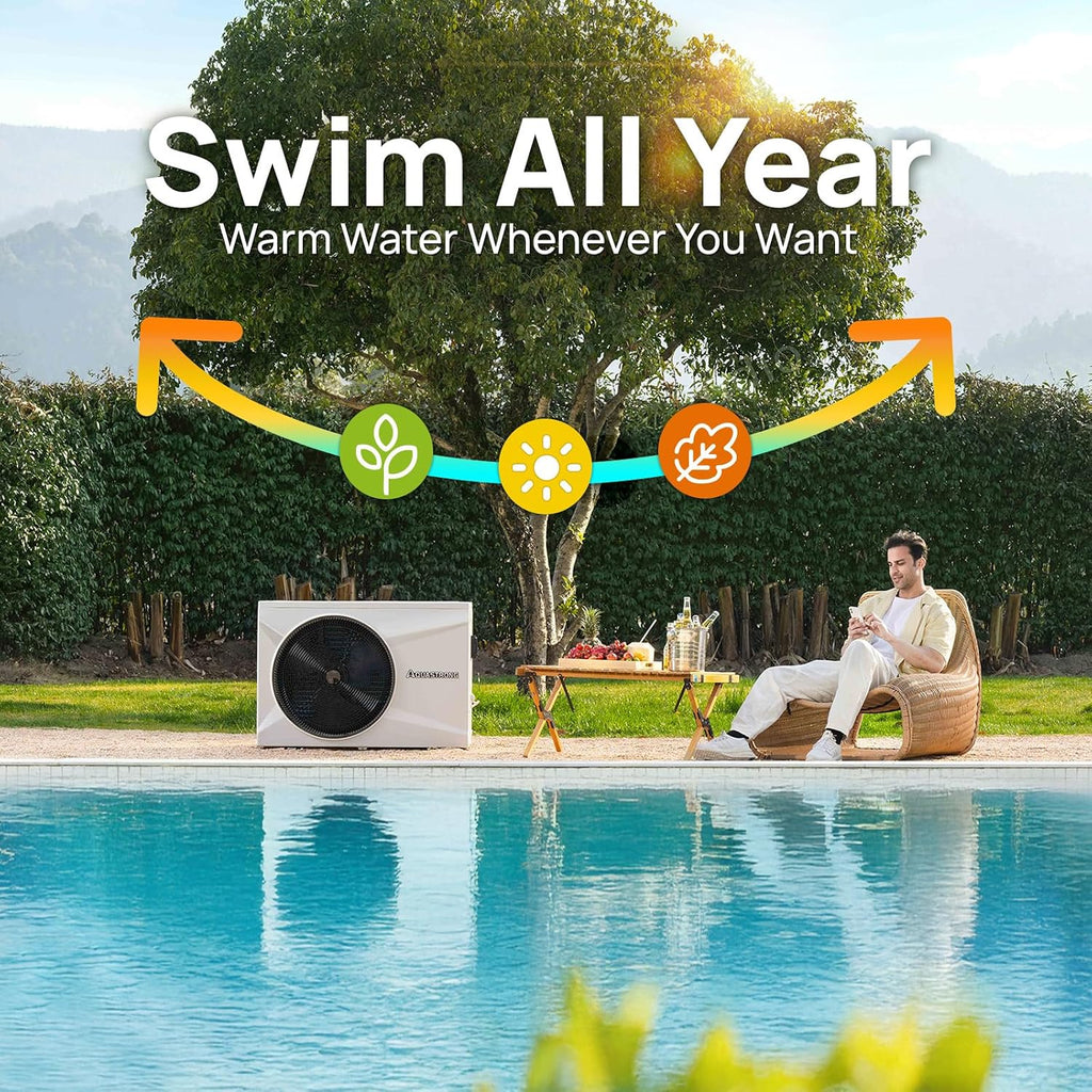 AQUASTRONG Inverter Swimming Pool Heat Pump,Pool Heater for Above Ground and Inground Pool Heating Smart WiFi Control and Cooling Pool Heater Pools Up to, 26000 Gallons