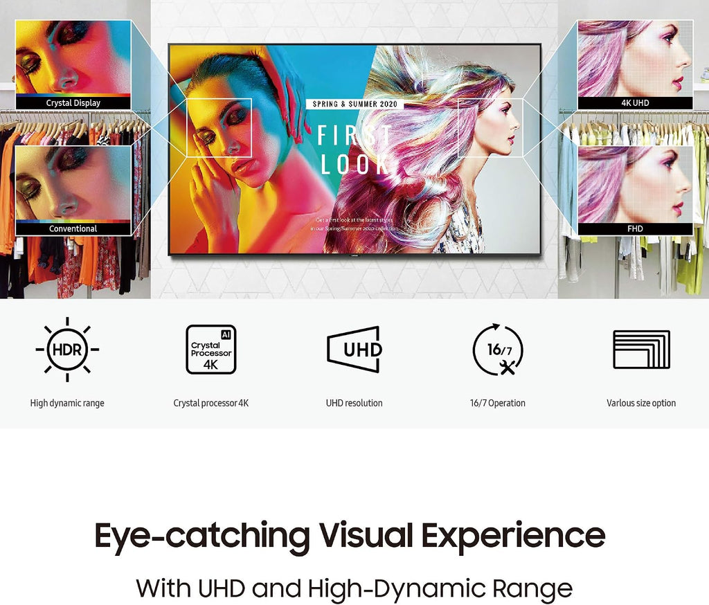 Samsung 55-Inch BE55T-H Pro TV | Commercial | Easy Digital Signage Software | 4K | HDMI | USB |Tuner | Speakers | 250 nits, Black