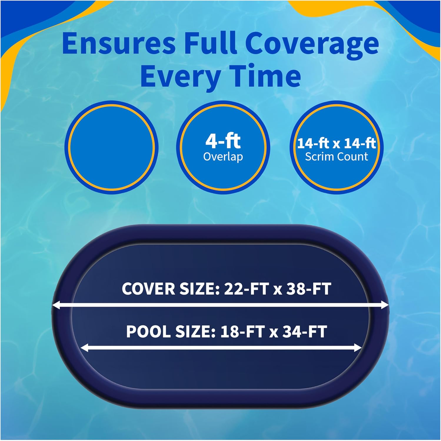 Blue Wave Gold 15-Year 18 ft x 34 ft Oval Above Ground Pool Cover for Winter– Durable & Weather-Resistant Polyethylene – 4 ft Overlap, Black Underside, Reinforced Grommets, Winch, Cable
