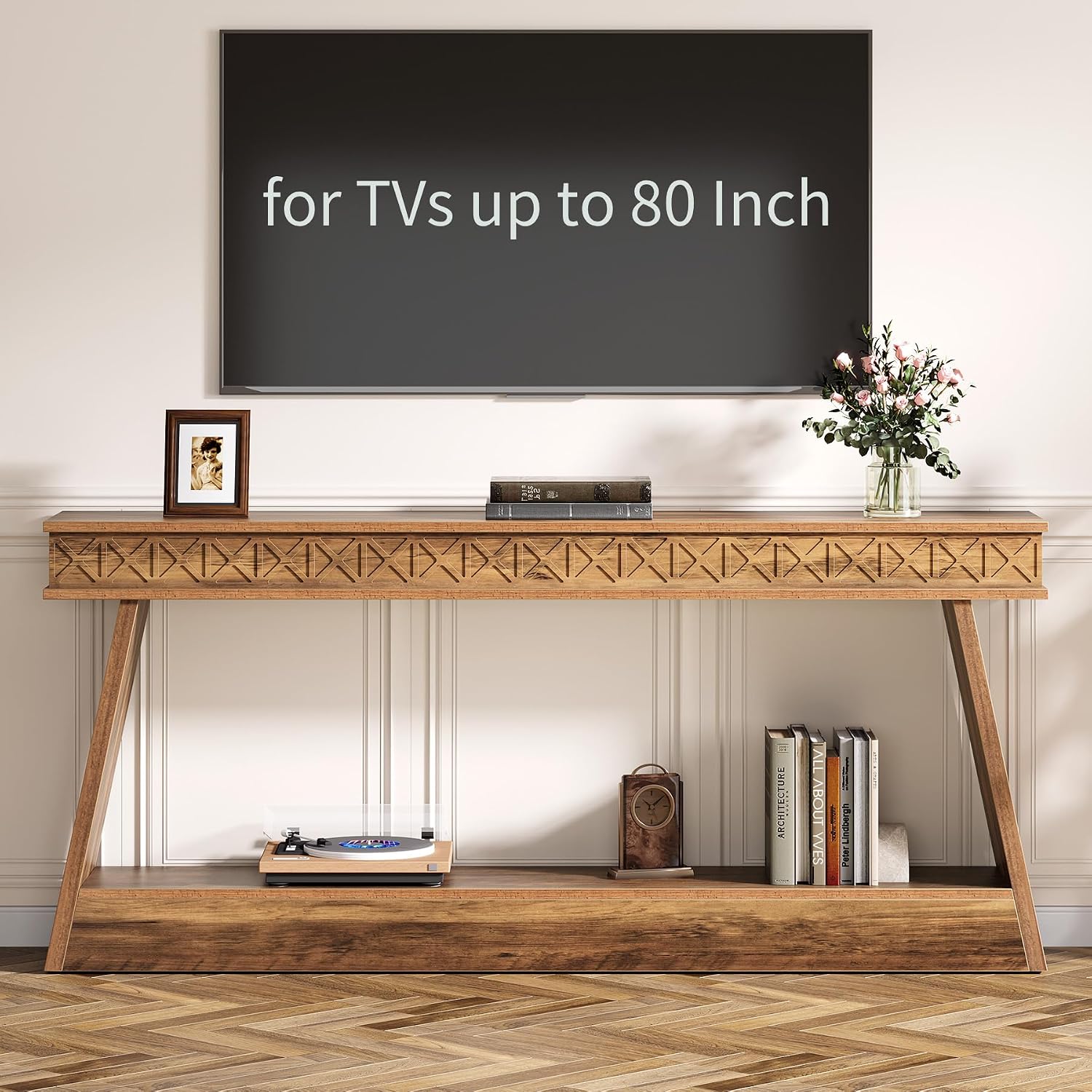 Tribesigns 70.9 Inch Long Console Table for Entryway, 2-Tier Farmhouse Entryway Table with Storage, Narrow Sofa Table Behind the Couch, Wood Accent Table for Hallway, Living Room, Foyer, Rustic Brown
