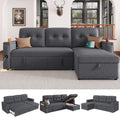 HIFIT Sleeper Sofa Bed- 81' L Shaped Pull Out Couches for Living Room with Storage Chaise, 2 Storage Armrest, LED Light&USB Port&Cupholder, Modern Linen Sectional Home Sofa Living Room Furniture, Grey