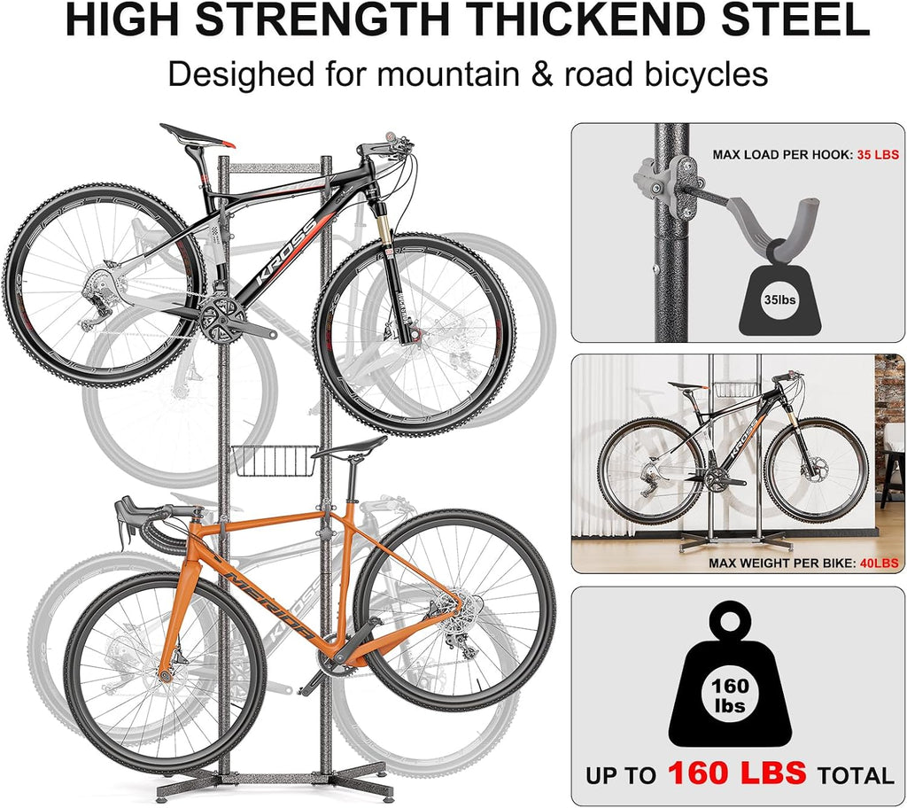 CXWXC 2-/4-Bike Storage Rack with Basket - Indoor Bike Rack for Garage/Apartment - Road Mountain and Hybrid Bike Garage & Home