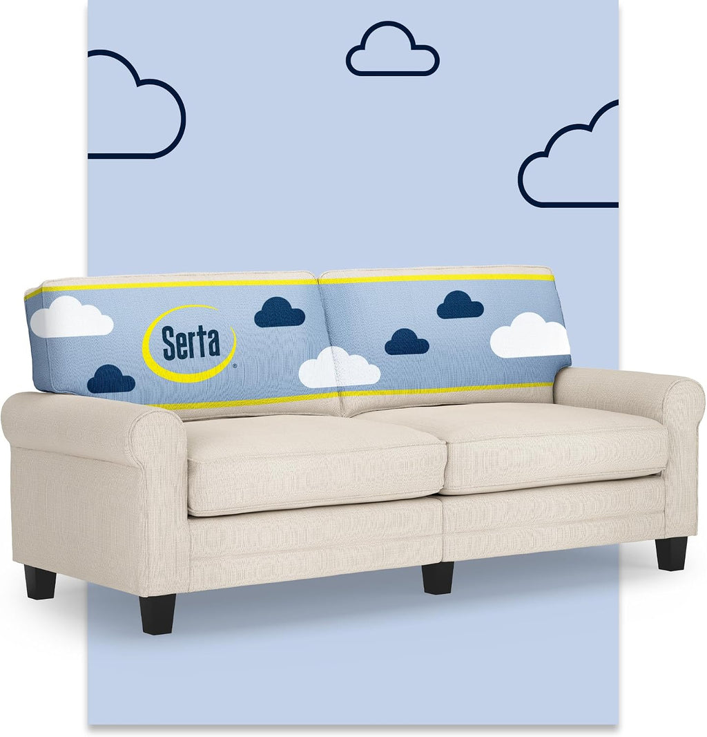 Serta Copenhagen 78' Rolled Arm Sofa, Easy Care Polyester, Soft Pillow Back, Pocket Coil Seat Cushions, Removable Covers, Loveseat or Couch for Small Spaces, Living Rooms or Bedrooms, Buckwheat Beige