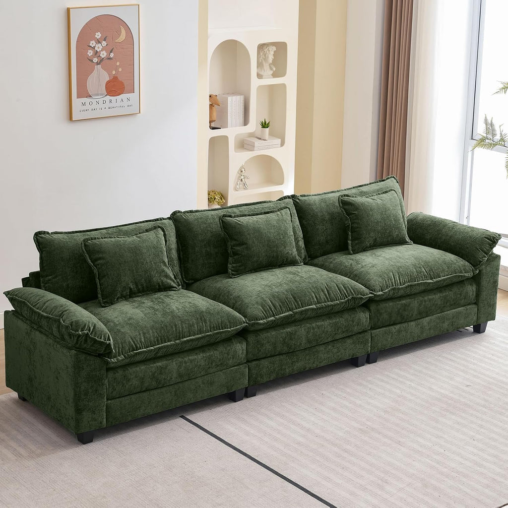 Oprisen 120' Modular Sectional Sofa, Comfy Cloud Couch Sectional, Chenille Sofa Sleeper Deep Seat Sofa with Throw Pillows for Living Room (Green, 120'- 3 Seater)