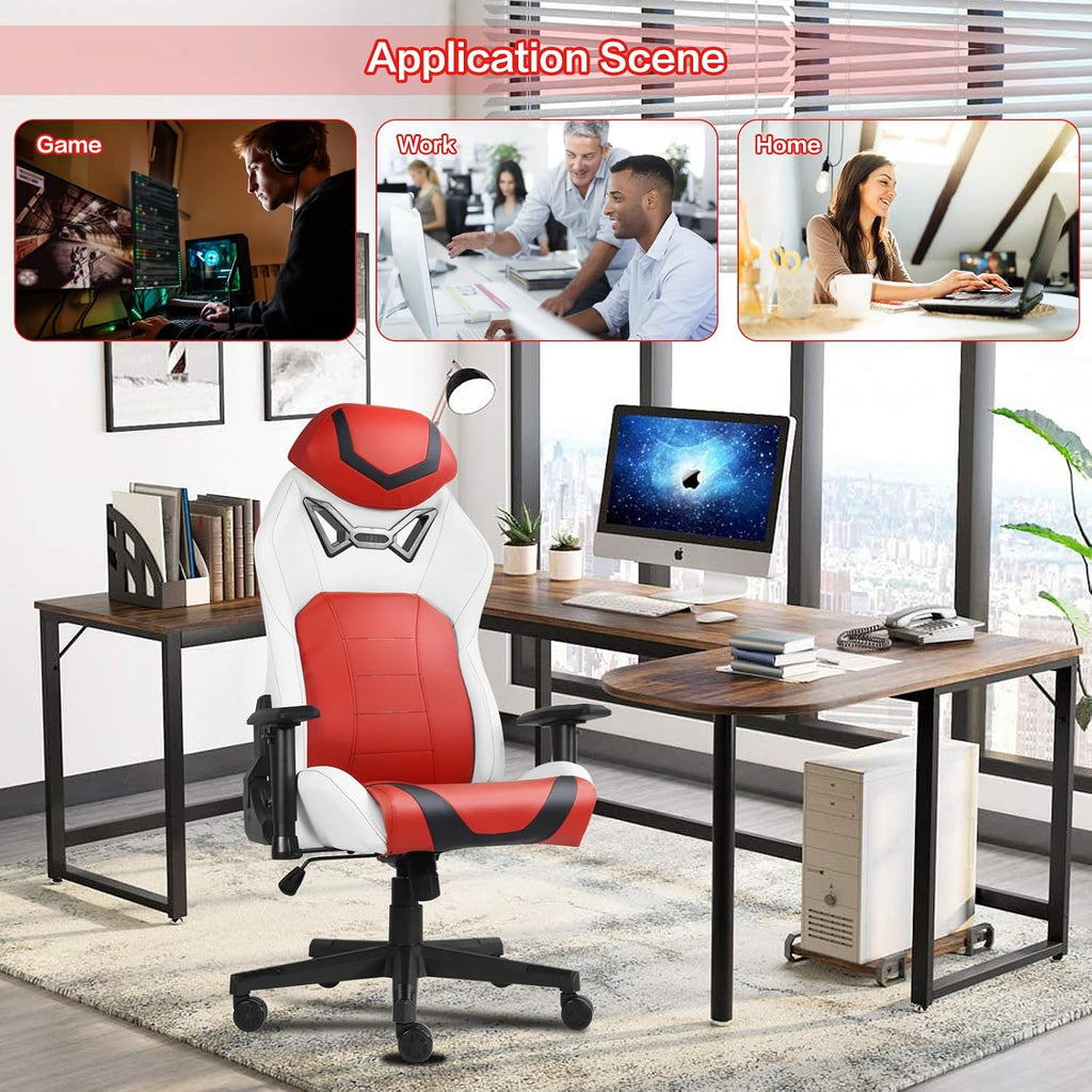 Modern-Depo Ergonomic Gaming Chairs for Adults with High-Density Memory Foam | Swivel Comfortable Office Chair, Big and Tall Video Game Chair, High Back Computer Chair for Home, Office, Red White