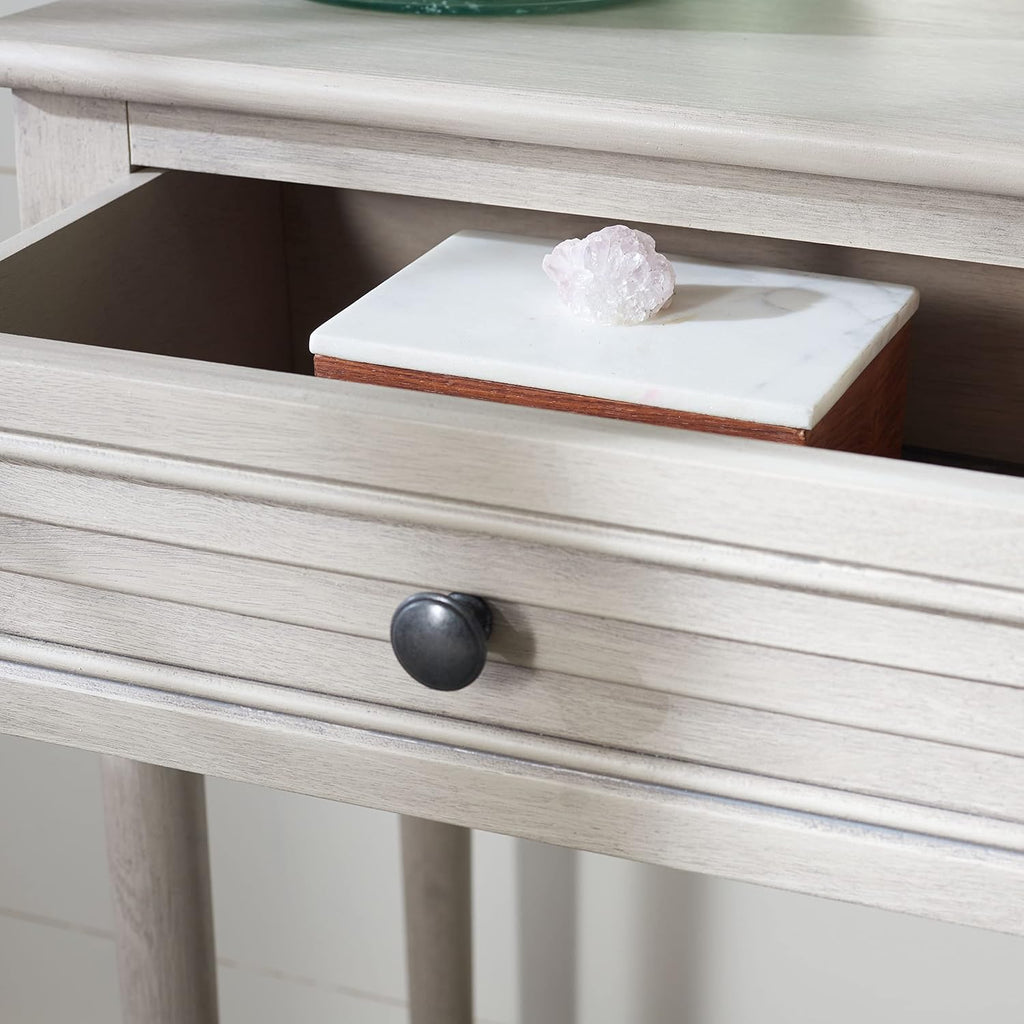 SAFAVIEH Home Collection – Tate Greige 2-Drawer Console Table with Shelf, Turned Leg Farmhouse Accent Console for Entryway or Living Room (CNS5720D)