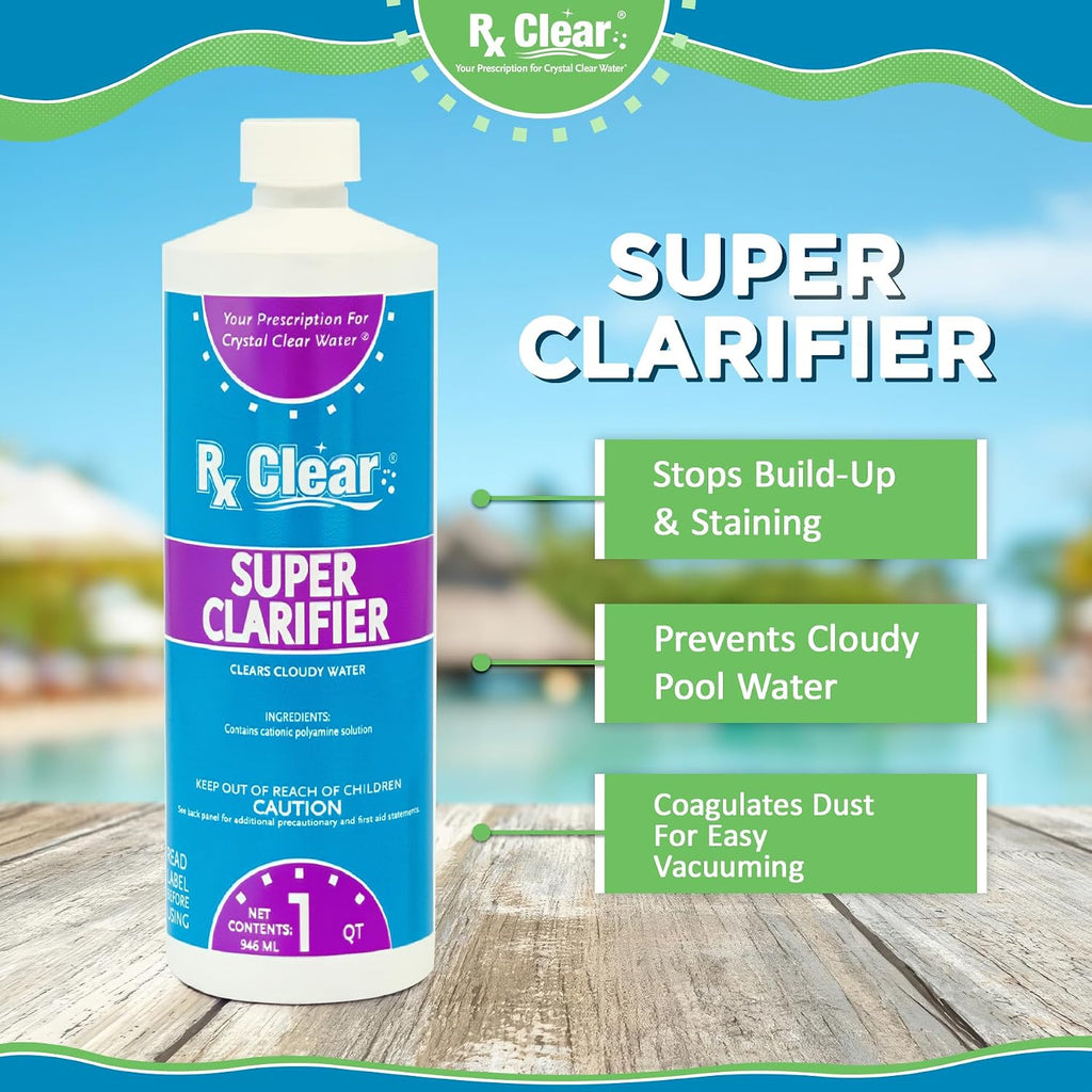 Rx Clear Pool Opening Chemical Maintenance Kit Plus for Above Ground or Inground Pools | for Pools Up to 15,000 Gallons | Includes Chlorine Tabs, Super Shock, 50% Algaecide, Clarifier and Test Strips
