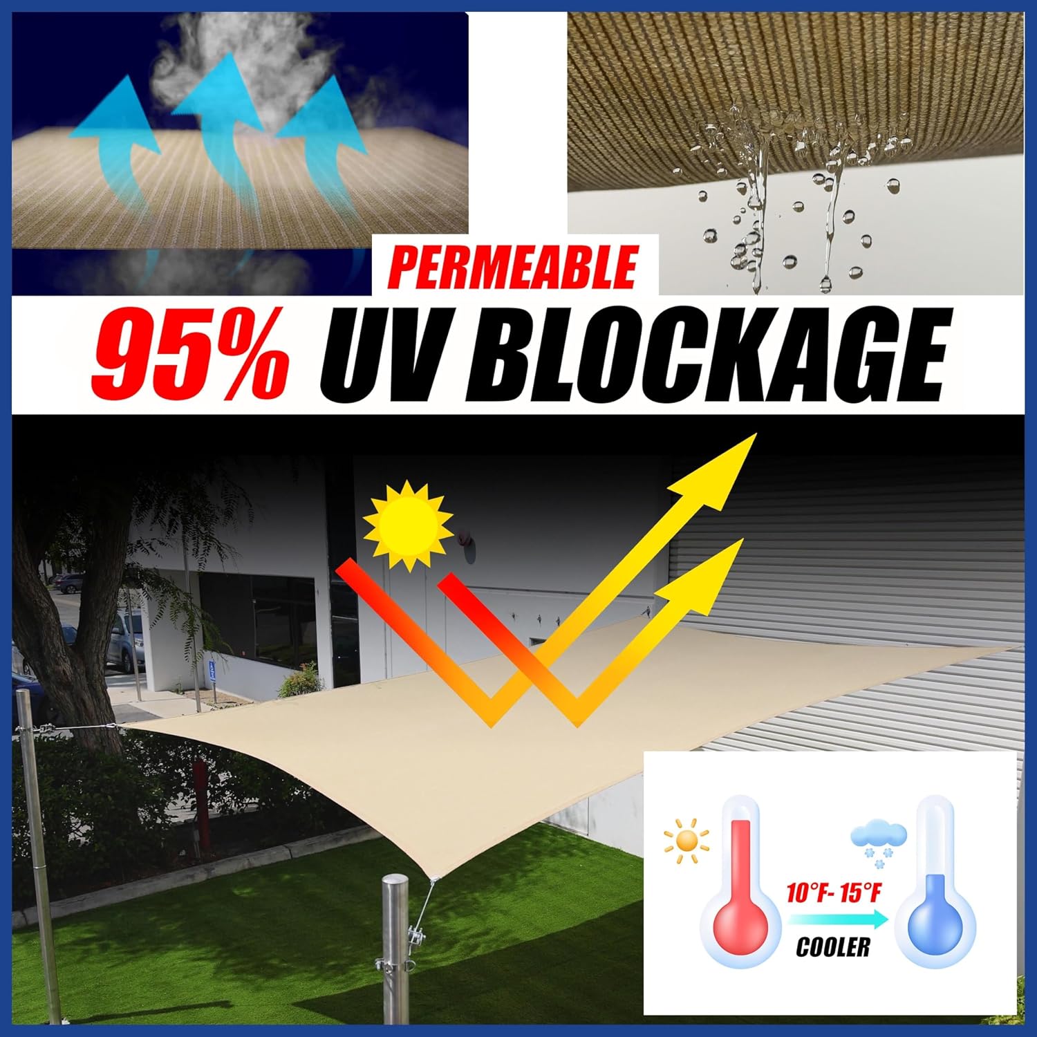 ShadeMart 14' x 18' x 22.8' Sand Beige Sun Shade Sail UPF50 Right Triangle smTAPT08 Canopy Fabric Cloth Screen, Water Air Permeable & UV Resistant, Heavy Duty (We Customize Size)