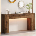 Farmhouse Console Table with LED Light and 2 Drawers, 55 inch Long Sofa Table Behind Couch, Narrow Entry Table for Entryway, Hallway, Entrance, Living Room (Rustic Brown)