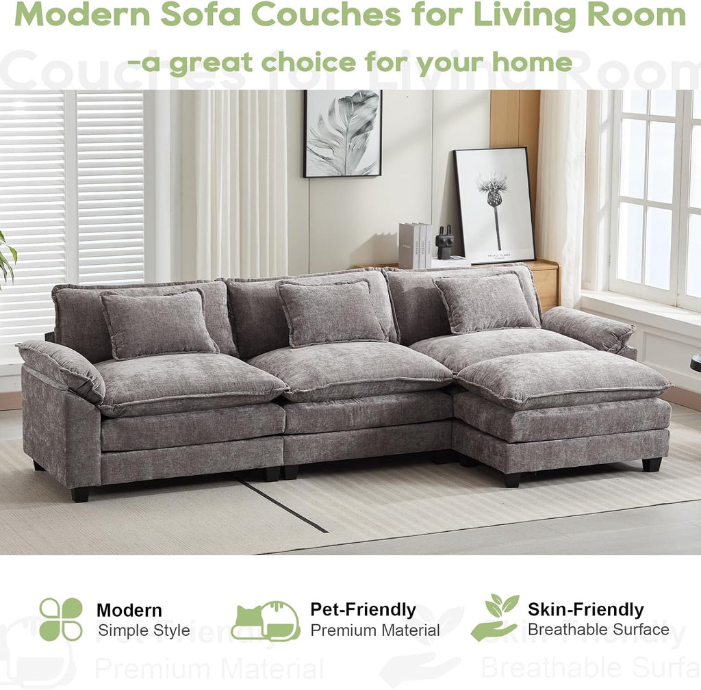 Oprisen 120' Modular Sectional Sofa, Comfy Cloud Couch Sectional Sofa with Ottoman, Chenille Sofa Sleeper Deep Seat Sofa with Throw Pillows for Living Room (Light Gray, 120'- L Shape)