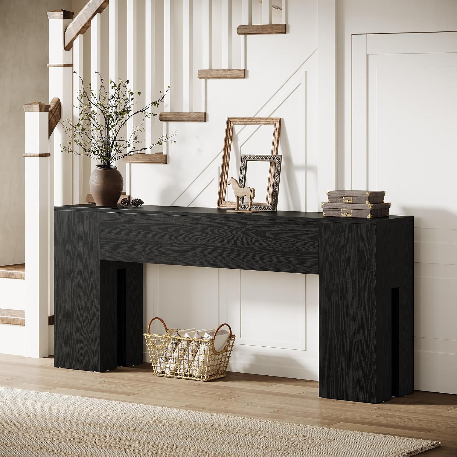 Tribesigns 71-Inch Long Console Table for Entryway, Farmhouse Sofa Console Behind Couch, Entry Table for Hallway, Foyer, Living Room, Black