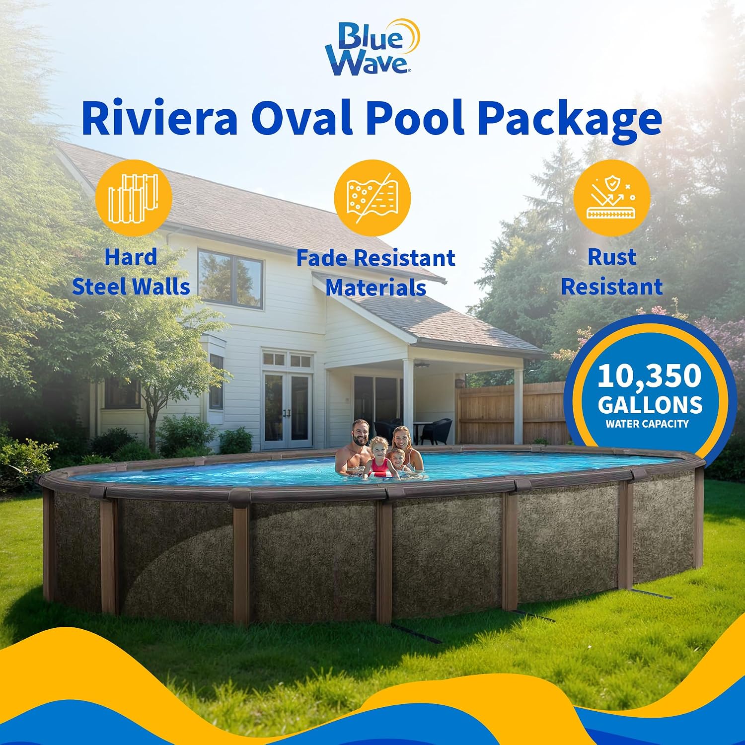 Blue Wave Riviera 15-ft x 30-ft Oval 54-in Deep 8-in Top Rail Metal Wall Swimming Pool Package