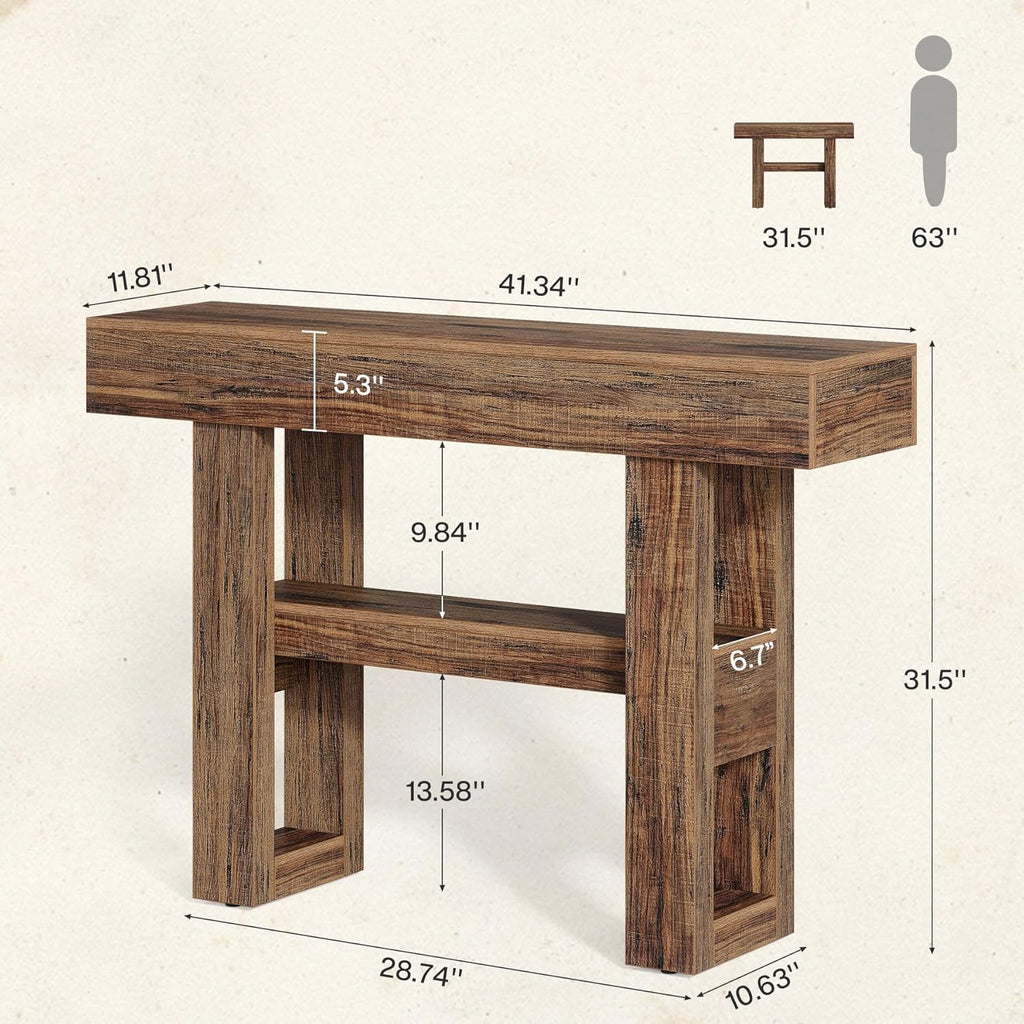 Tribesigns 41.34-Inch Farmhouse Console Table, 2-Tier Narrow Sofa Table Behind The Couch, Entryway Furniture with Storage Shelves for Hallway Foyer Living Room, Rustic Brown