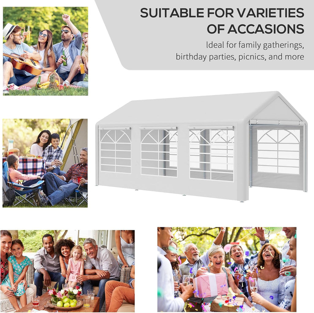 Outsunny 10 x 20 ft Heavy Duty Party Tent Outdoor Gazebo Wedding Tent Event Shelter Carport BBQ with Removable Sidewalls & Windows, Outside Waterproof Canopy for Parties, White