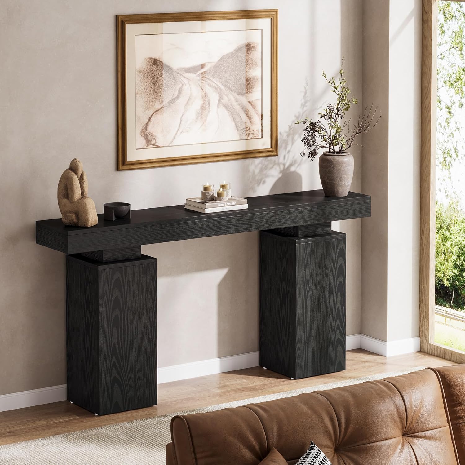 Tribesigns 63-Inch Long Console Table, Farmhouse Entryway Table Behind Couch, Wooden Foyer Stand Entry Station, Modern Hallway Accent Furniture for Living Room Decor, Entrance, Black