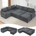 116' Chenille Modular Sofa Bed w/Adjustable Backrests, U-Shape Sleeper Sofa w/USB Ports & Storage Space, Convertible Corner Sectional Couch w/Pull Out Bed for House, Living Room, Grey