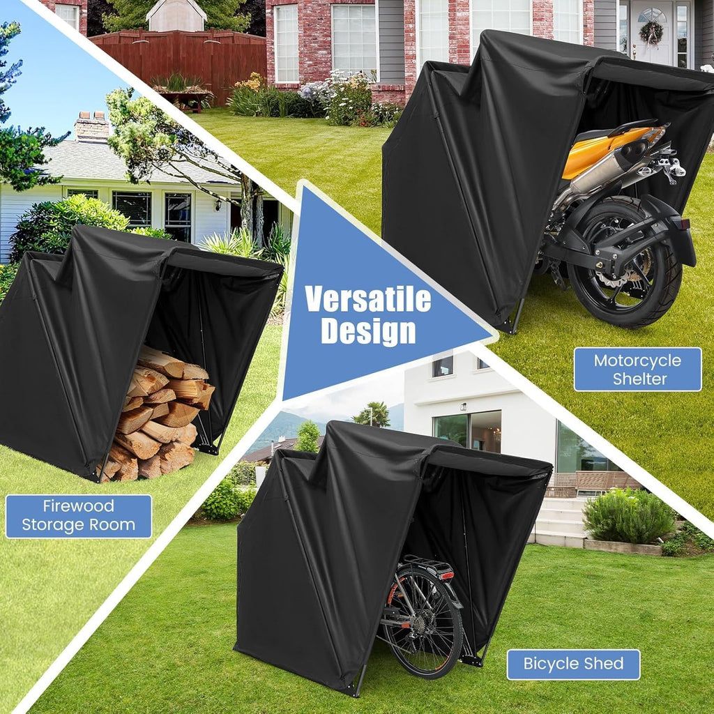 ERGOMASTER Motorcycle Shed, 136' x 54' x 75' Heavy Duty Waterproof Motorcycle Garage with 600D Oxford Fabric, Roll-up Mesh Windows Shed