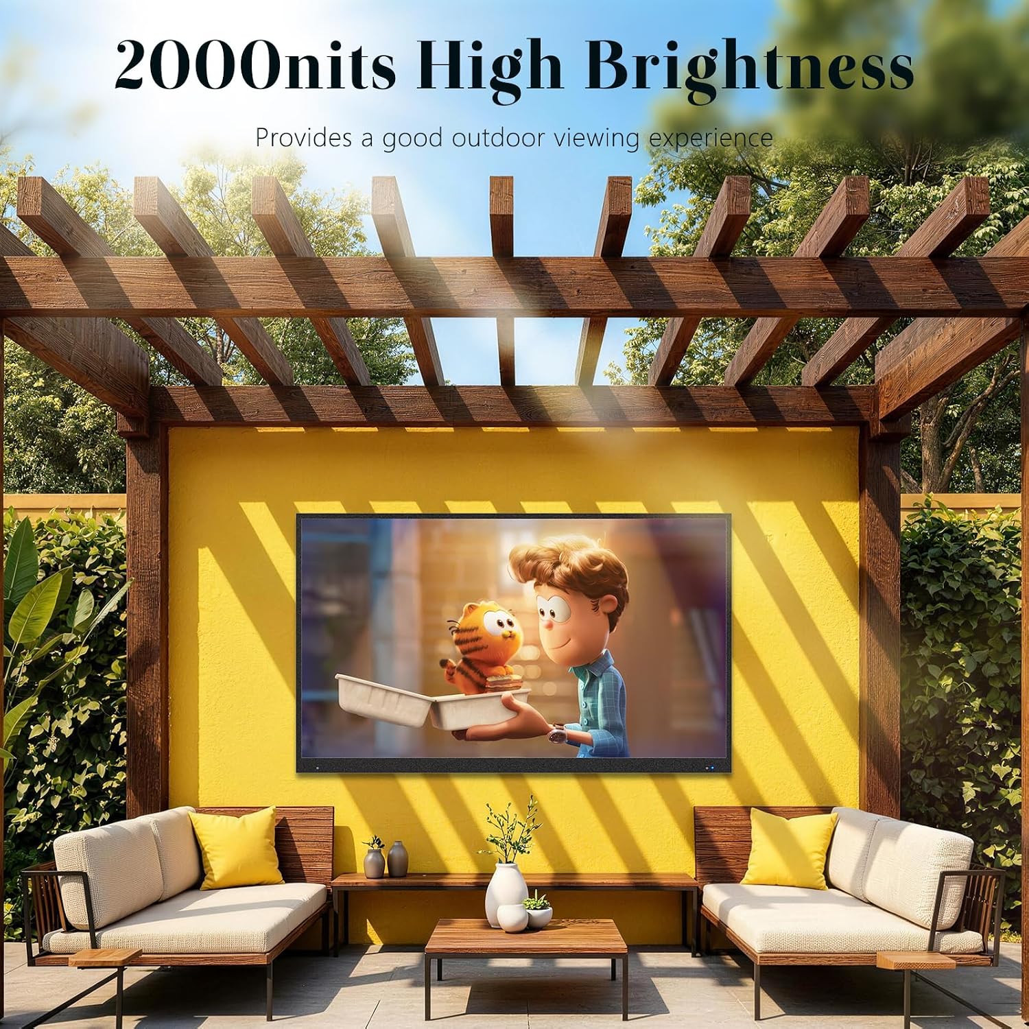 65 Inch Outdoor TV, 2000Nit 4K UHD, IP55 Waterproof & Dustproof Smart TV, Dolby Atmos Audio, WebOS 22 System with Voice Control, for Backyard, Poolside, Restaurant & Commercial Display