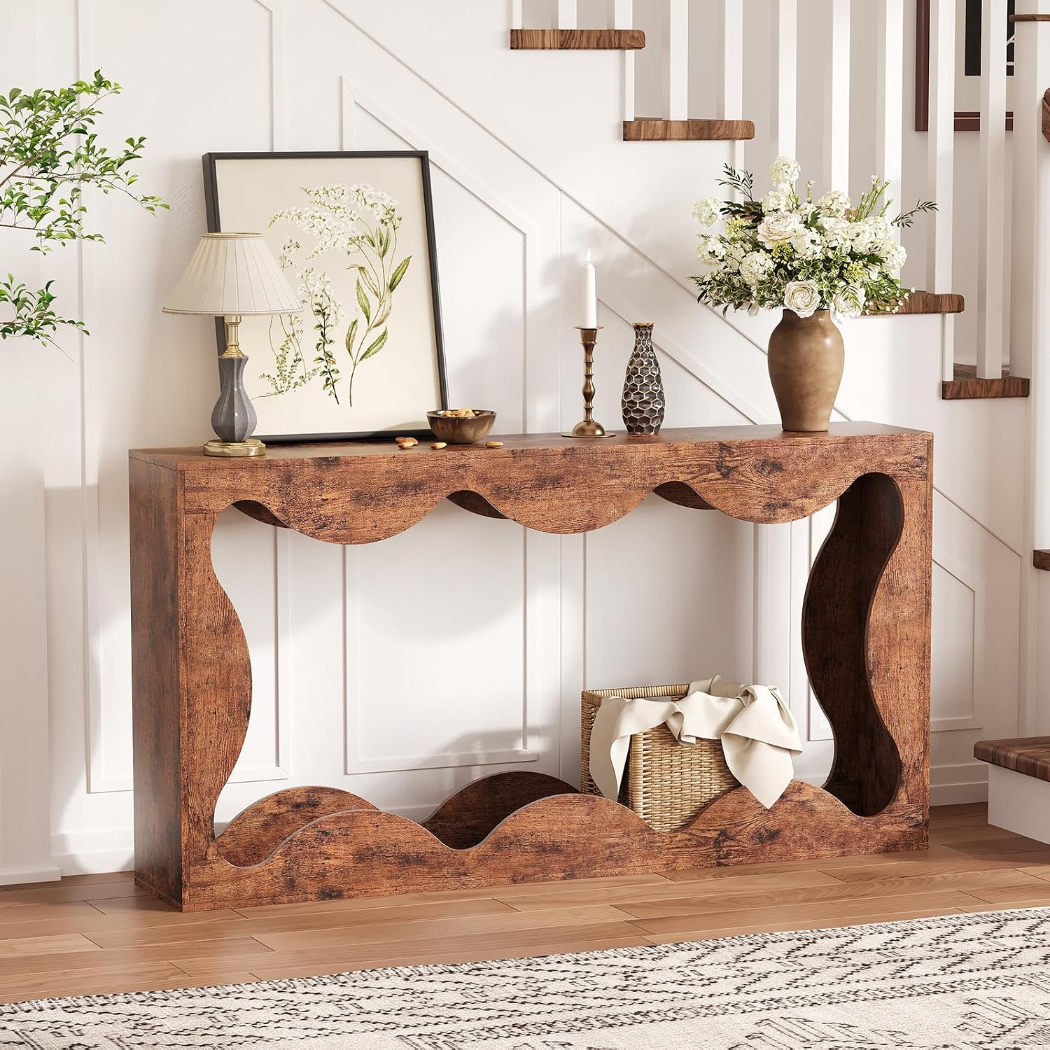 63' Long Console Table for Entryway, Wooden Entry Table, Behind Couch Tables with Storage, Industrial Console Sofa Tables for Living Room, Hallway, Entrance, Foyer