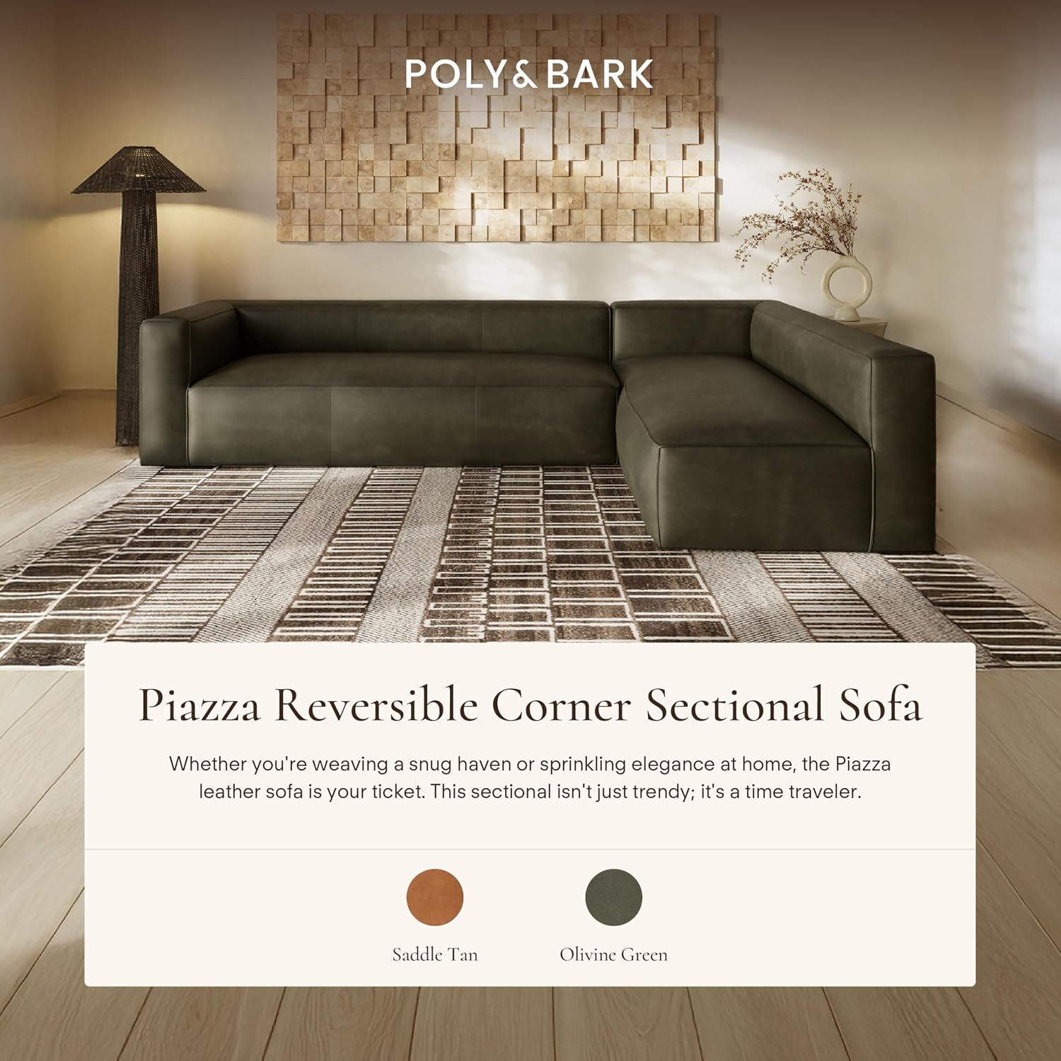 Poly & BARK Piazza Reversible Corner Sectional Sofa in Olivine Green