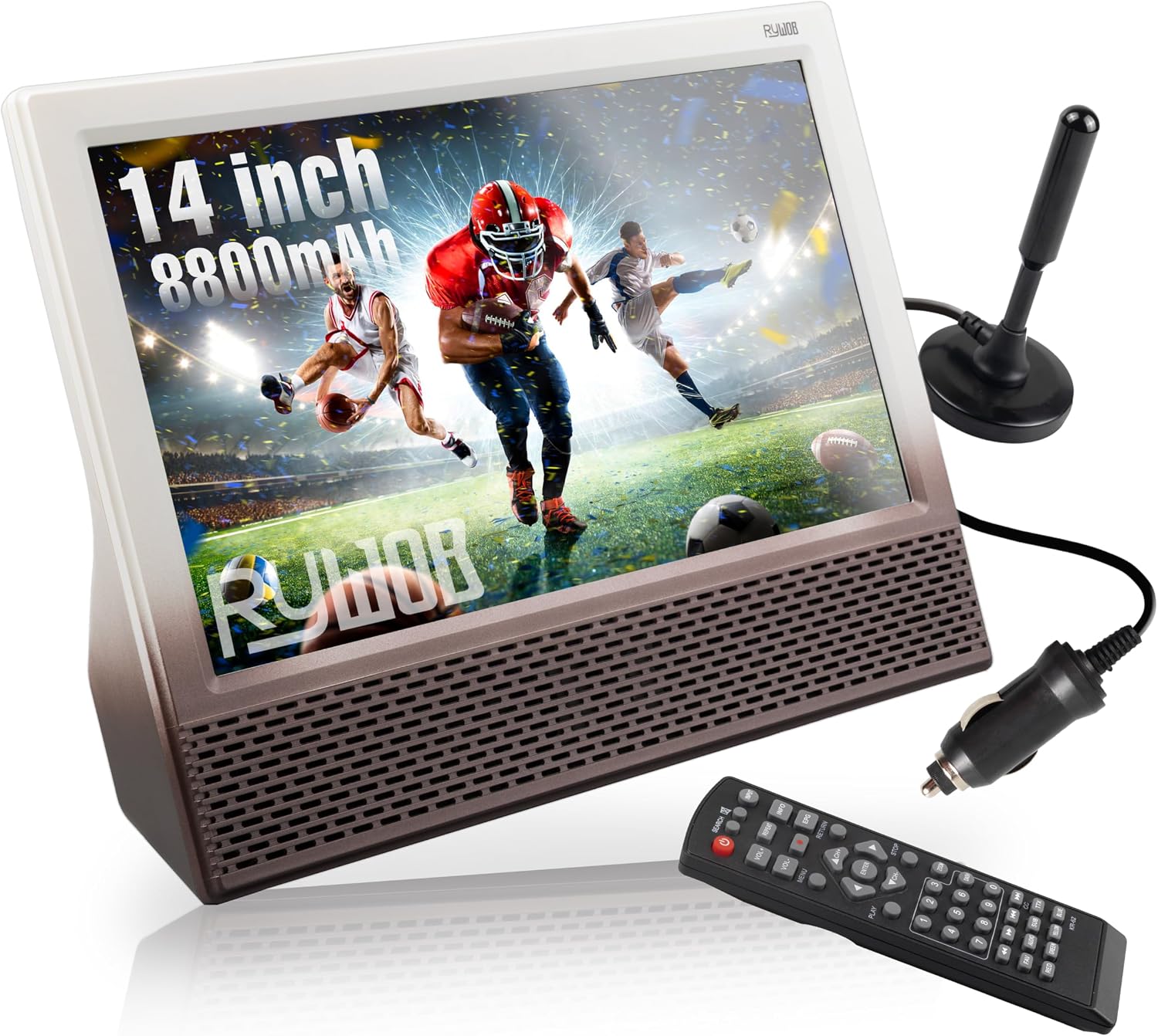 14'' Portable TV with Antenna,Built-in 8800mAh Rechargeable Battery,ATSC Digital Television with HDMI/USB/TF Card Ports,Stero Speakers TV for Camping,Kitchen,Car