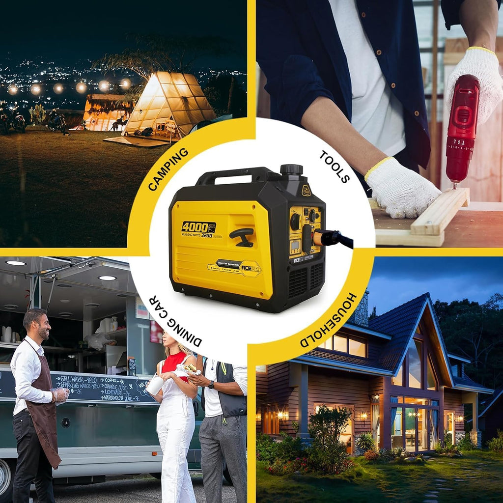 4000 Watt Portable Inverter Gas Generator with Power Plug Adapter