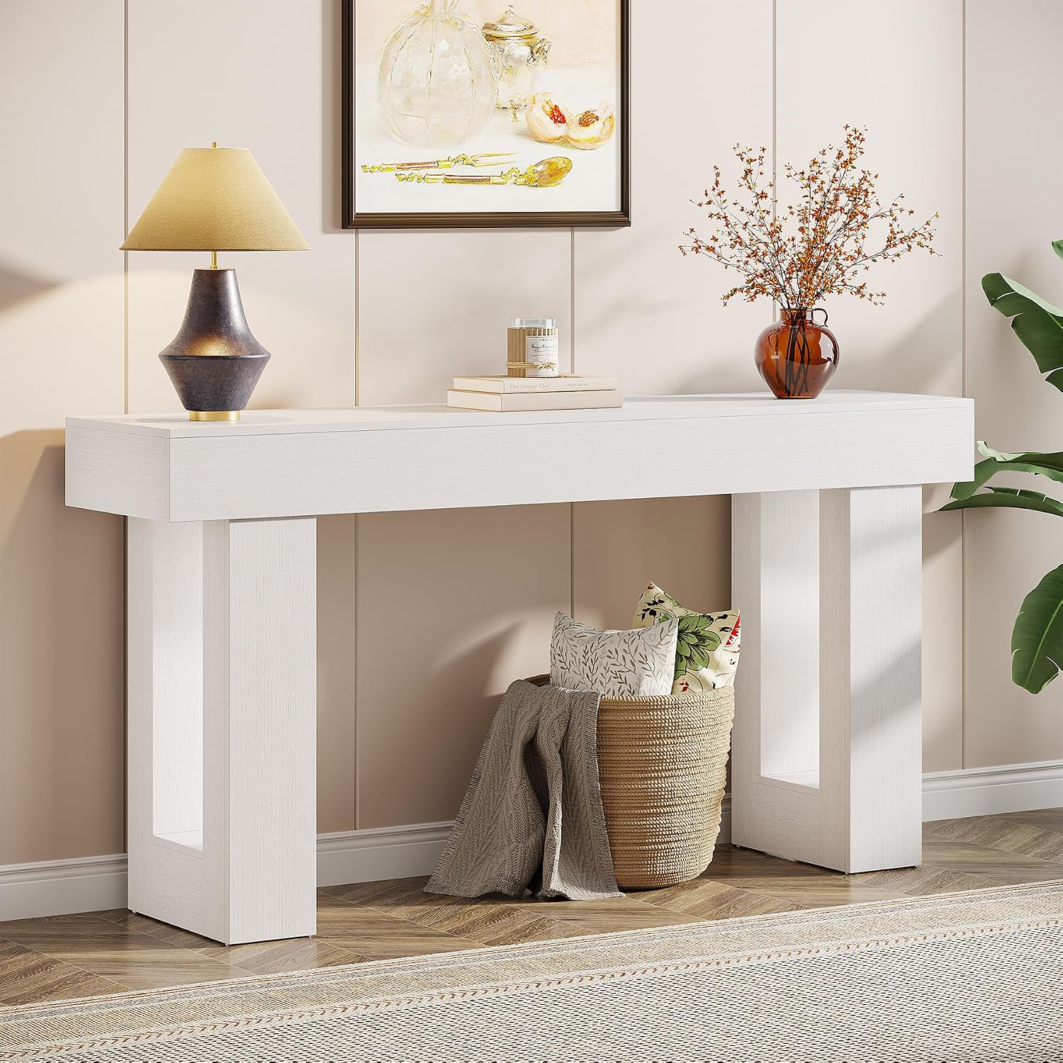 Tribesigns 63-Inch Long Console Table, Wooden Rectangular Sofa Table Behind The Couch, Farmhouse Entryway Table for Entrance, Hallway, Living Room (White)