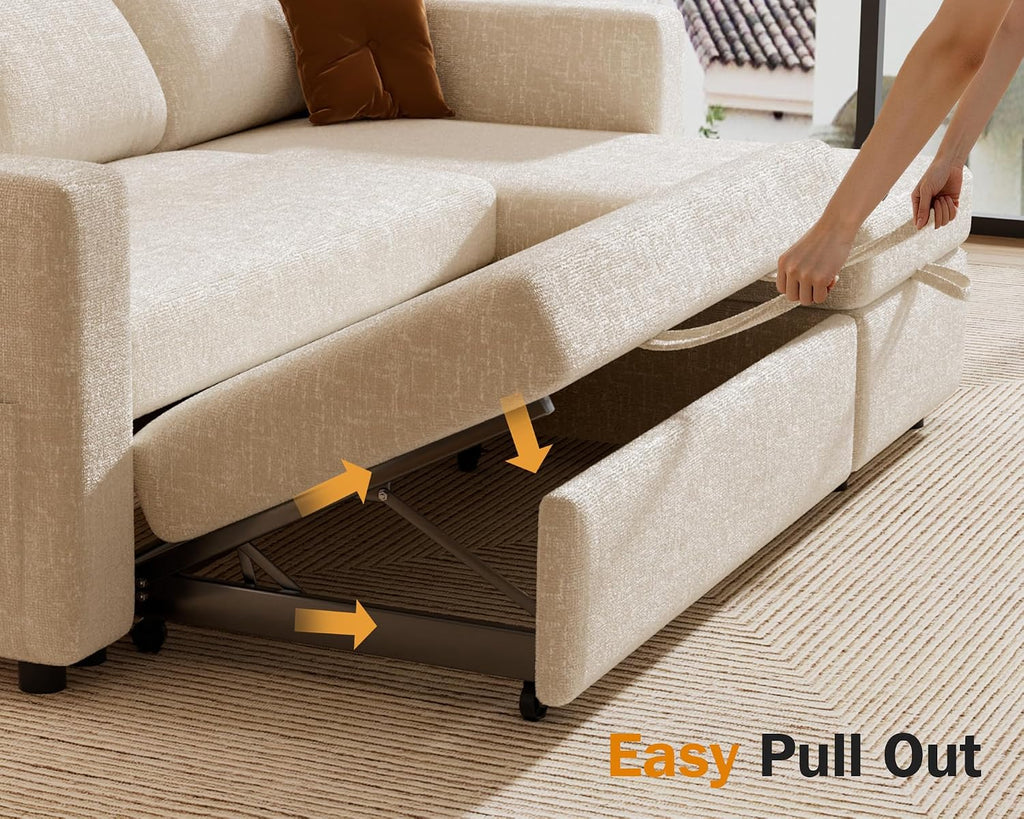 Vipbear 106' Sectional Sleeper Sofa with Pull Out Bed, U Shaped Couch Sleeper Sofa Bed, Pull Out Couch with Reclining Backrest, Double Storage Chaise, USB Ports, Tool-Free Assembly, Chenille Beige
