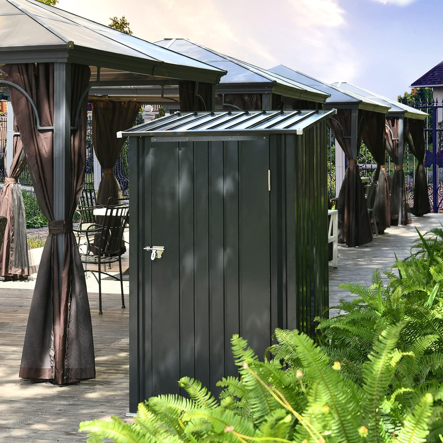 Outdoor Storage Shed, 3 x 3 FT Metal Steel Garden Shed with Single Lockable Door, Small Shed Outdoor Steel Utility Tool Shed for Backyard Patio Garden Lawn, Grey