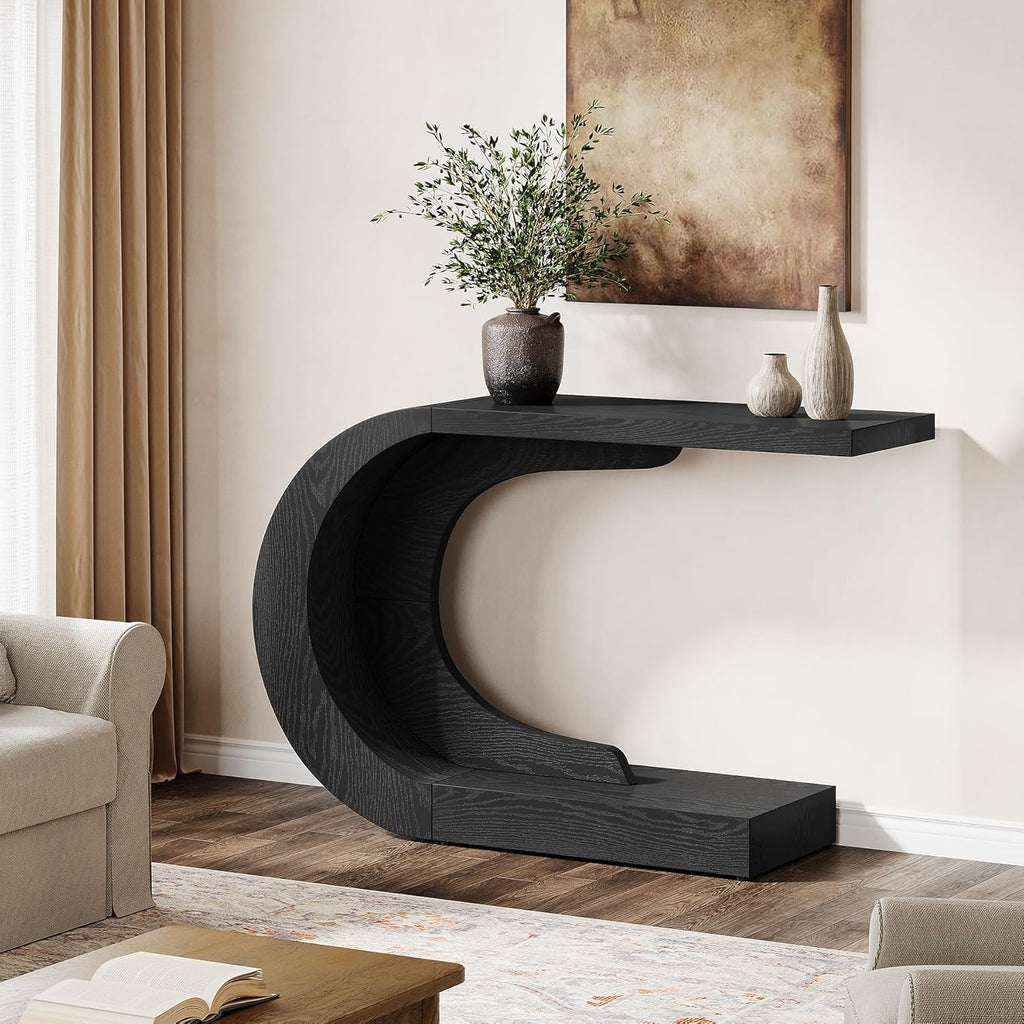 Tribesigns 43.3' Mid-Century Modern Console Table for Entryway, Wood C-Shaped Hallway Entry Accent Table for Living Room, Entrance, Foyer, Easy Assembly, Black