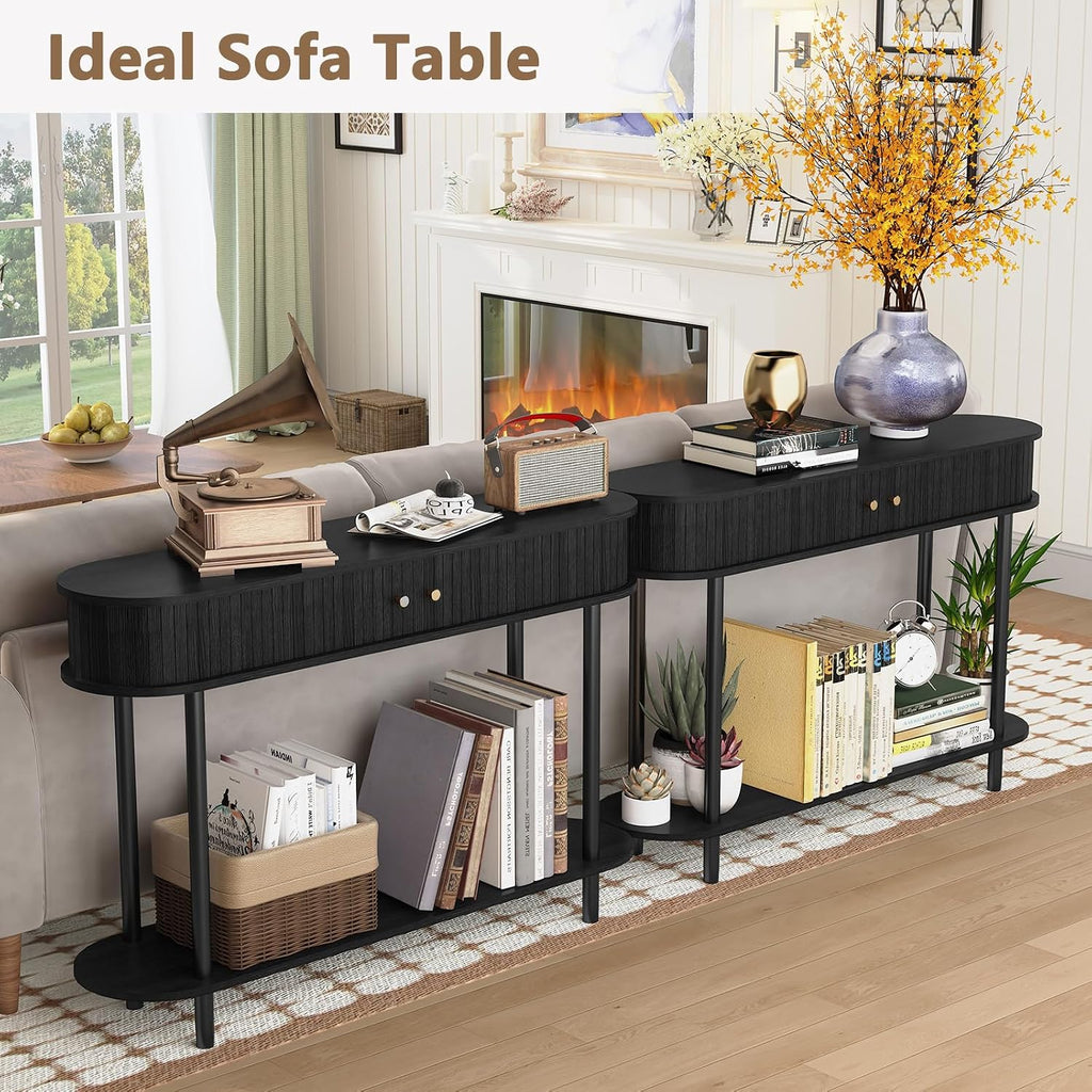 ARTPOWER 47.2' Modern Entryway Table with Wood Tambour Door, Accent Behind Couch Sofa Console with Storage, Fluted Side Table for Hallway, Living Room, Foyer, Black