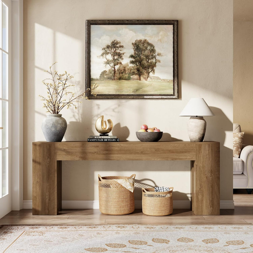 Epecoya Extra Long Sofa Console Table for Entryway Living Room, 79-Inch Farmhouse Wood Behind Couch Table, Rectangular Accent Console with Wooden Double Base for Hallway Foyer Entrance, Natural Oak