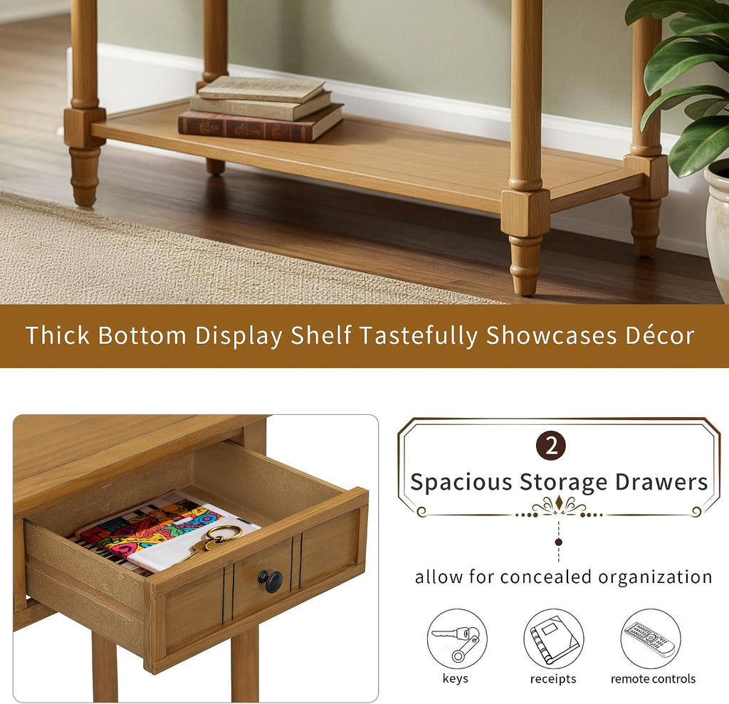 Knocbel Antique Entry Console Table with 2 Drawers & Bottom Open Shelf, Wood Sofa Tables for Entryway Hallway Living Room, 35.34' W x 13.8' D x 30.25' H, Natural