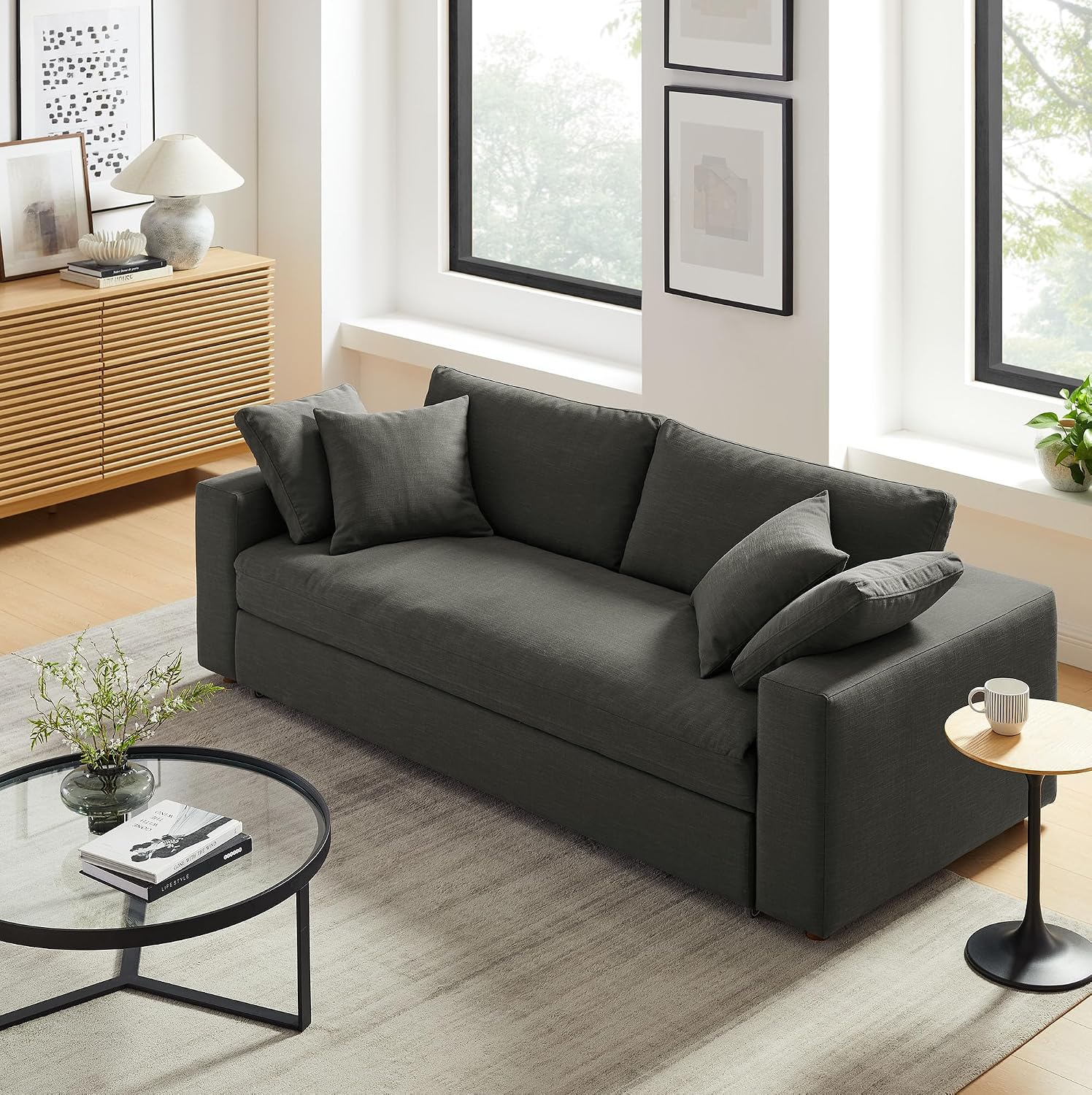 Modway Commix Down Filled Fabric Sleeper Sofa in Gray