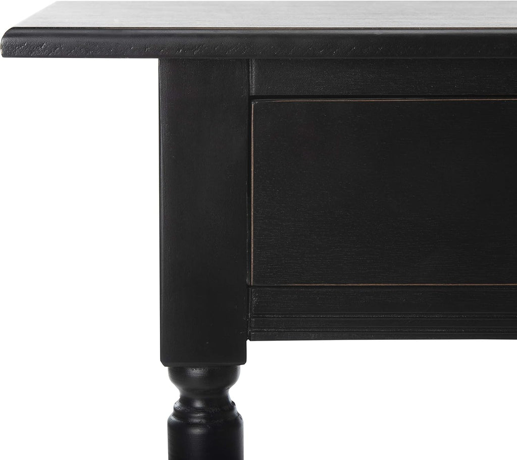 SAFAVIEH Home Collection – Rosemary Distressed Black Console Table with Drawers & Shelf, Classic Contemporary Storage Console, Turned Leg Design (AMH5705B)