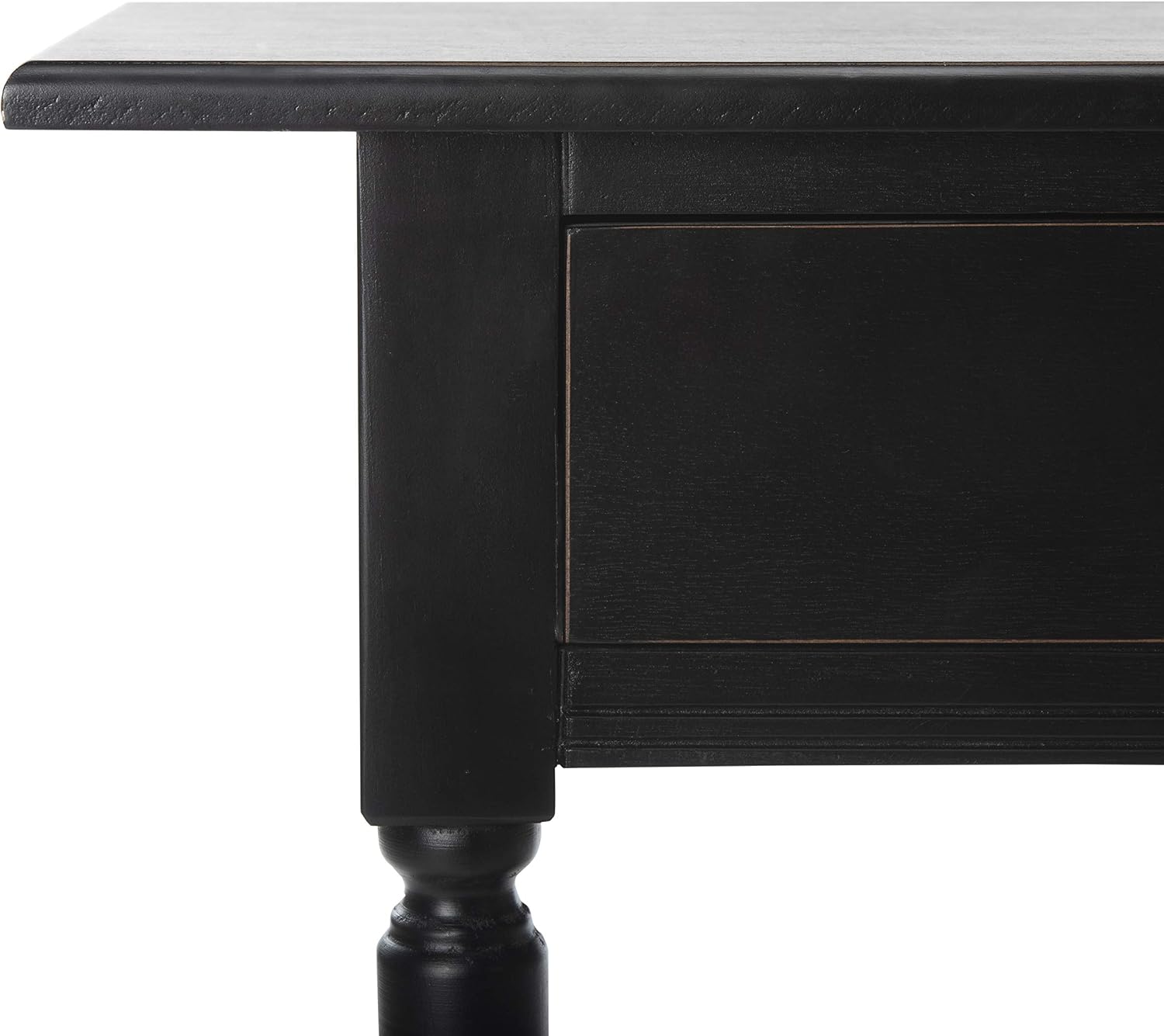 SAFAVIEH Home Collection – Rosemary Distressed Black Console Table with Drawers & Shelf, Classic Contemporary Storage Console, Turned Leg Design (AMH5705B)